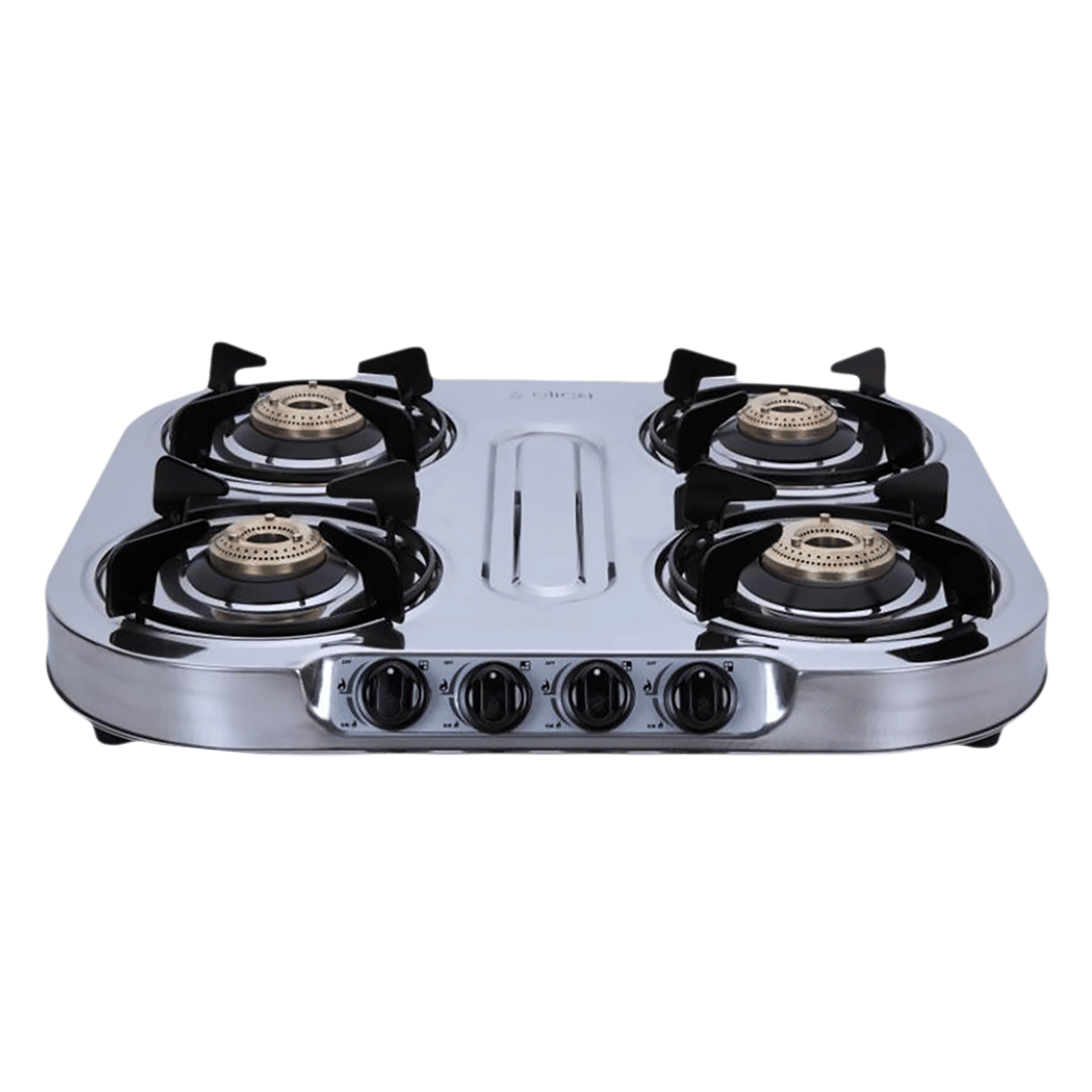 Elica INOX 604 SS 4 Burner Manual Gas Stove (Round Euro Coated Grid, Silver)