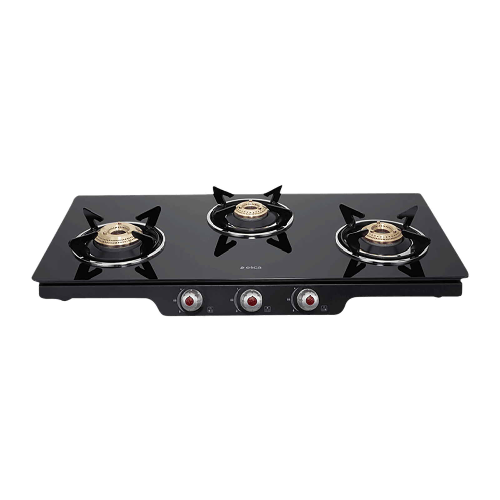 Elica Patio ICT 773 BK(DT AI SE) Toughened Glass Top 3 Burner Automatic Gas Stove (Euro Coated Grid, Black)