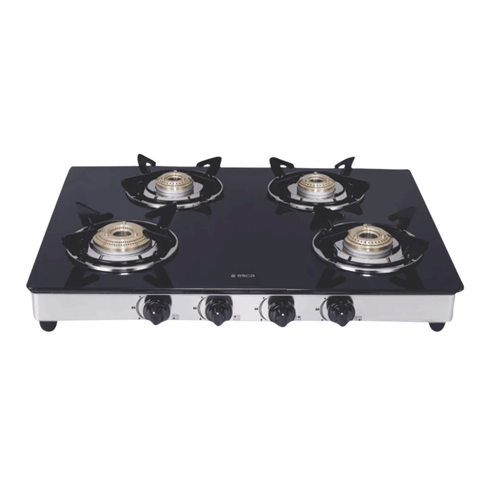 Elica 694 CT DT VETRO Toughened Glass Top 4 Burner Manual Gas Stove (Round Euro Coated Grid, Black)