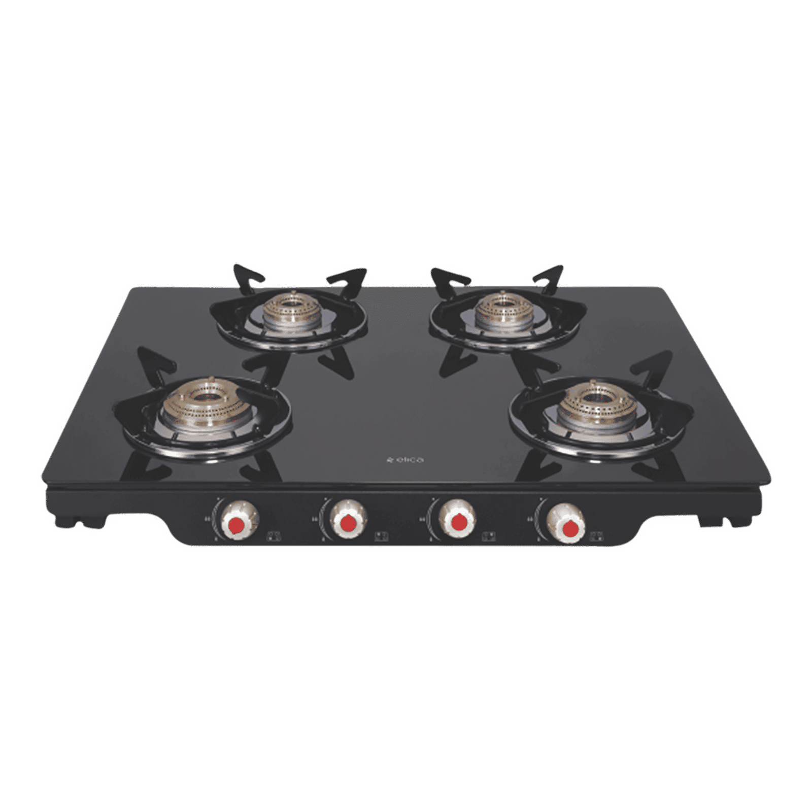 Elica Patio ICT DT 469 BLK S Glass Top 4 Burner Automatic Electric Gas Stove (Round Euro Coated Grid, Black)