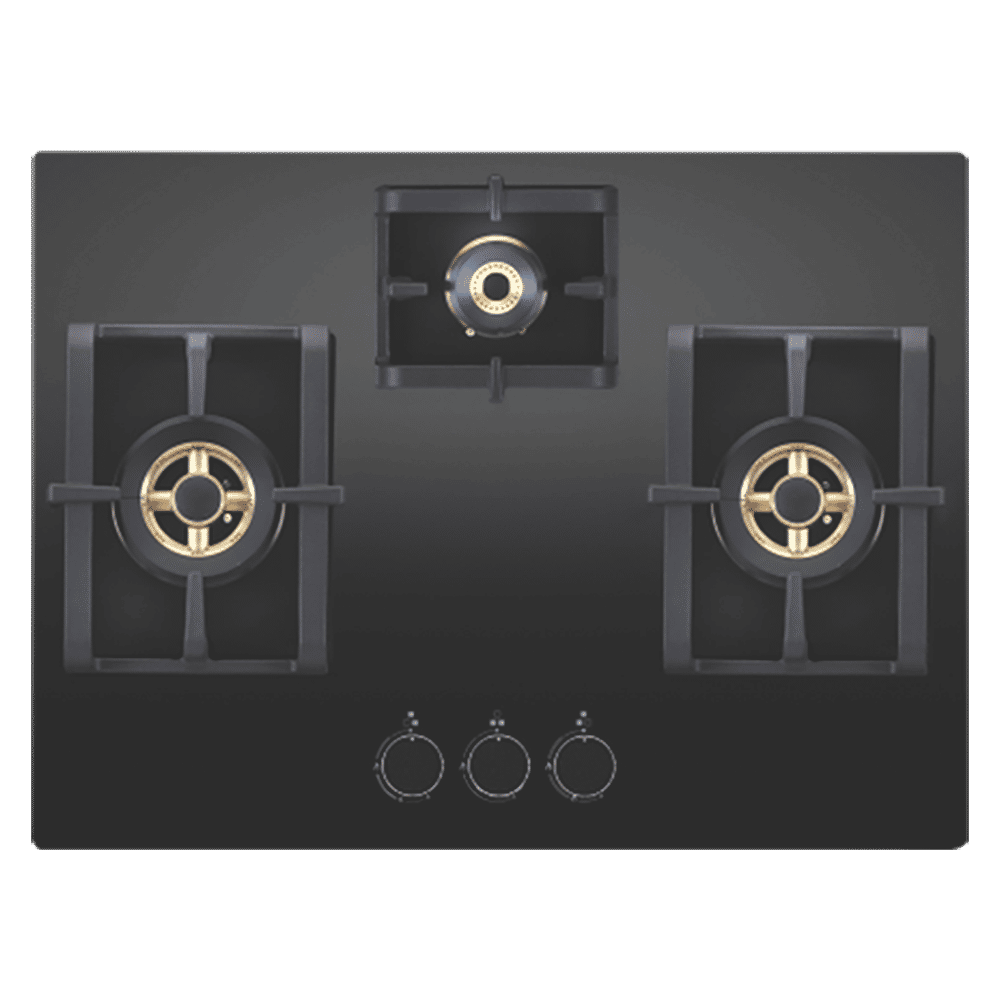 Elica PRO FB MFC 3B 70 DX FFD Glass Top 3 Burner Automatic Electric Hob (Round Metallic Knob, Black)