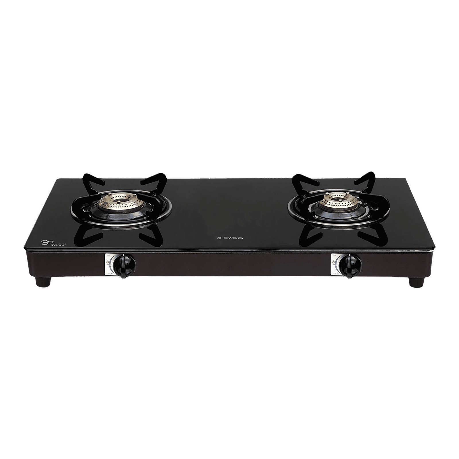 elica 662 CT VETRO Toughened Glass Top 2 Burner Manual Gas Stove (Round Euro Coated Grid, Black)