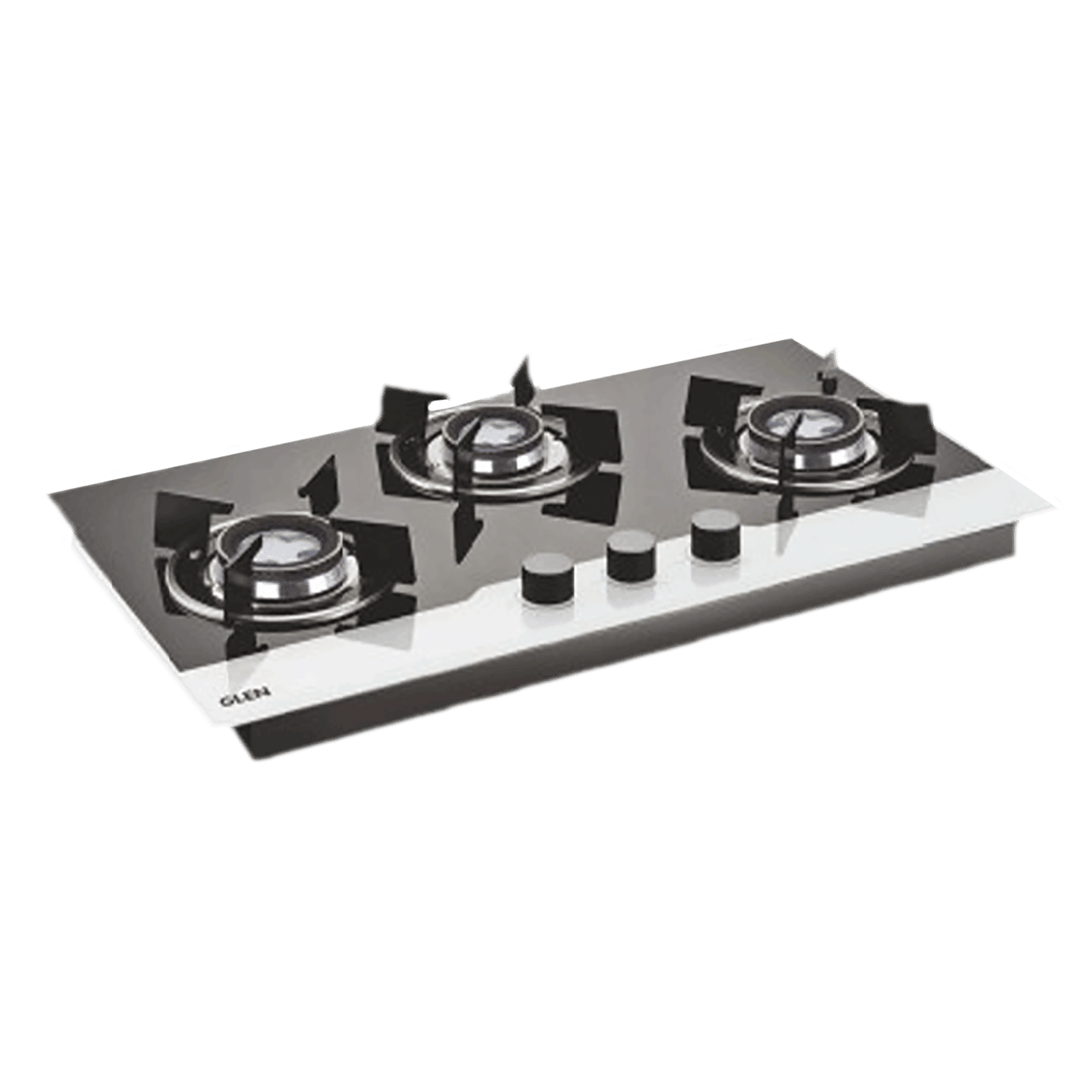 Glen 1073 HT BW Toughened Glass Top 3 Burner Automatic Hob (Sturdy Pan Support, Black/White)