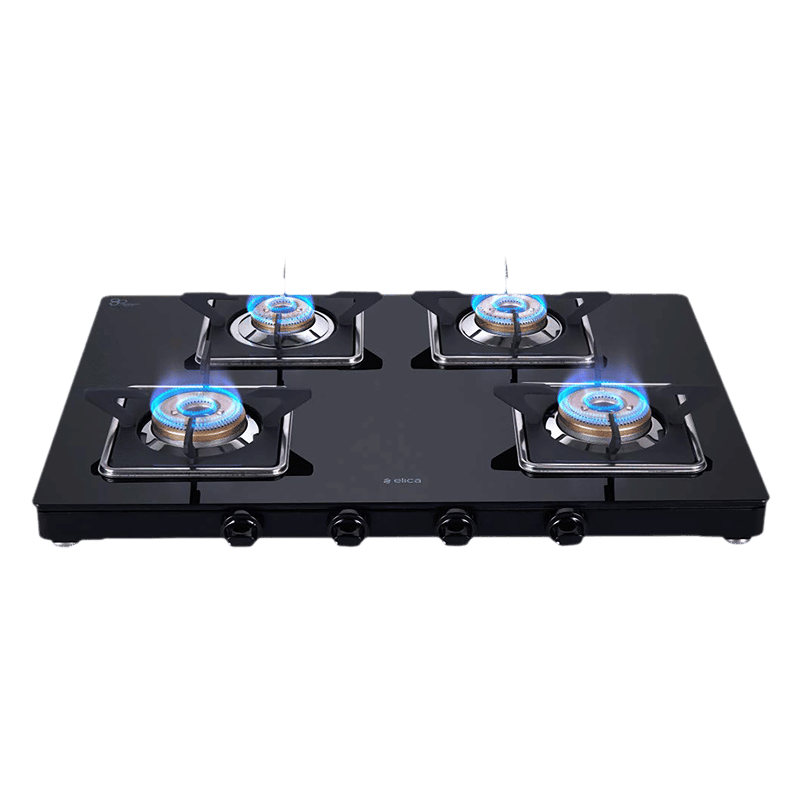 elica 694 CT VETRO (SLIMLINE SPF) Glass Top 4 Burner Manual Gas Stove (Square Euro Coated Grids, Black)