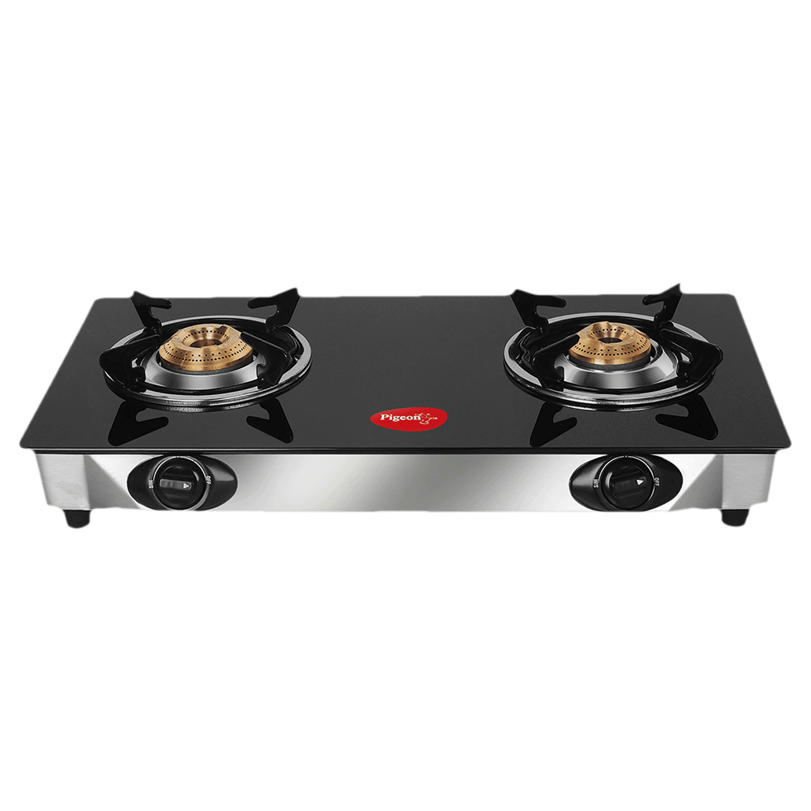Pigeon Ayush Toughened Glass Top 2 Burner Manual Gas Stove (Rust Proof, Black)