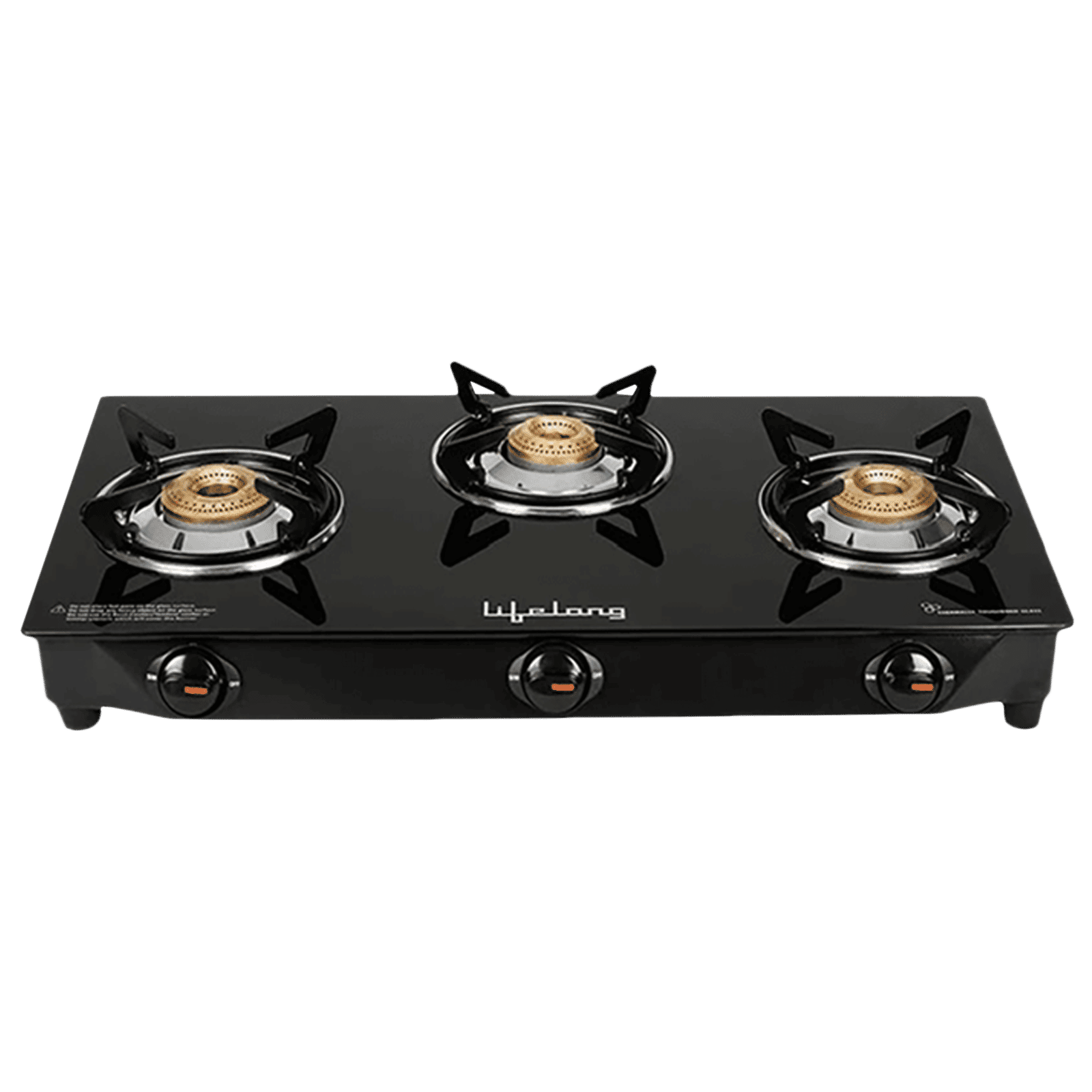 Lifelong LLGS18 Toughened Glass Top 3 Burner Manual Gas Stove (Anti-Skid Feet, Black)