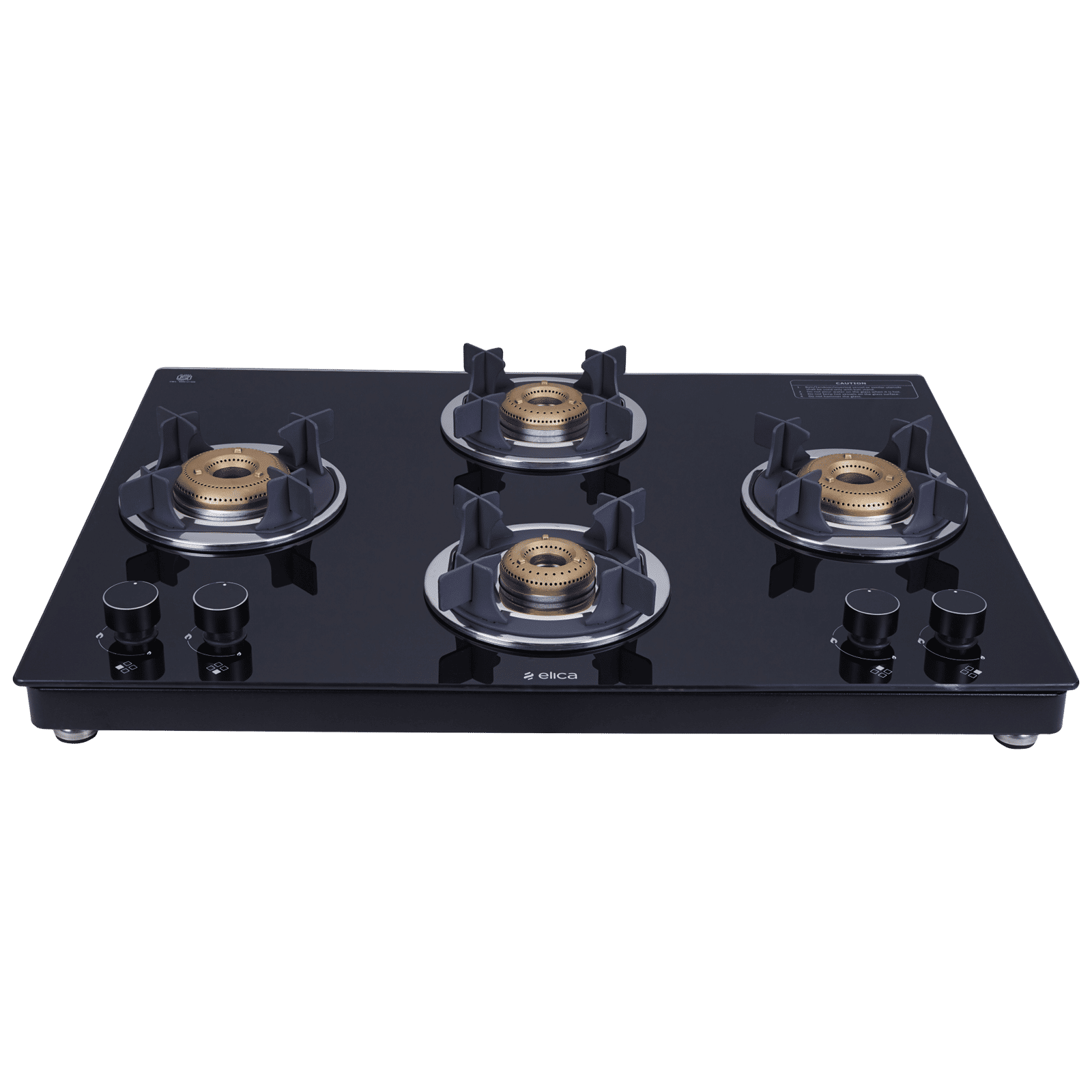 Elica 694 CT VETRO 2J (TKN CROWN DT SERIES) Toughened Glass Top 4 Burner Manual Gas Stove (Ultra Slim Frame, Black)