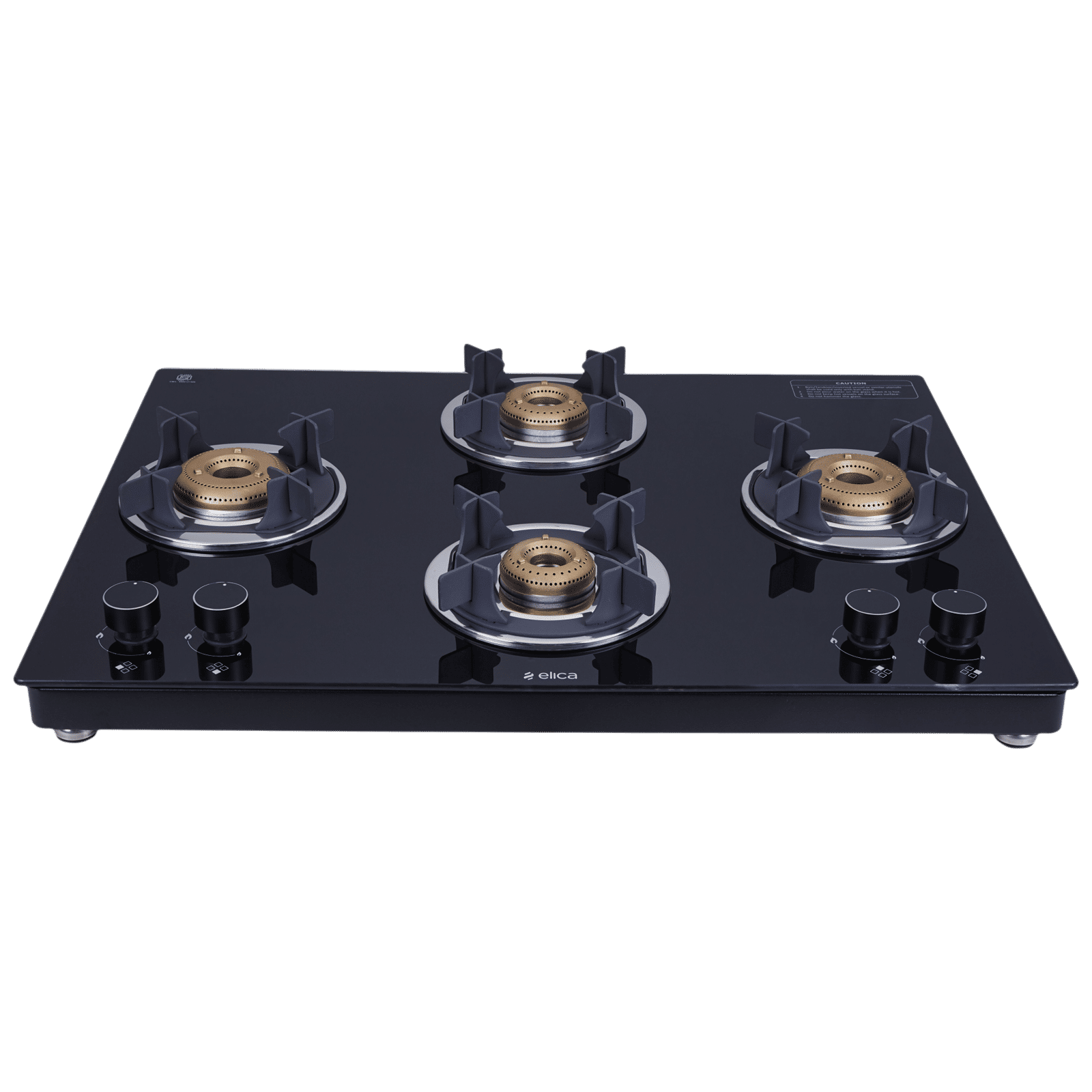 Elica 694 CT VETRO 2J (TKN CROWN DT SERIES) Toughened Glass Top 4 Burner Automatic Gas Stove (Ultra Slim Frame, Black)