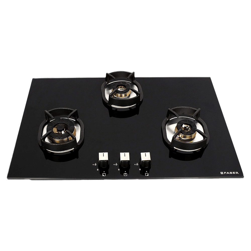 Faber Nexus IND HT783 CRS BR CI AI Toughened Glass Top 3 Burner Automatic Hob (Heat Resistant Knobs, Black)