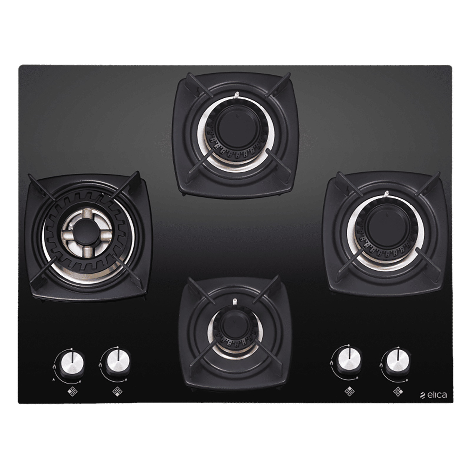 Elica DT FB MFC 4B 65 SWIRL Toughened Glass Top 4 Burner Automatic Hob (Cast Iron Grid, Black)