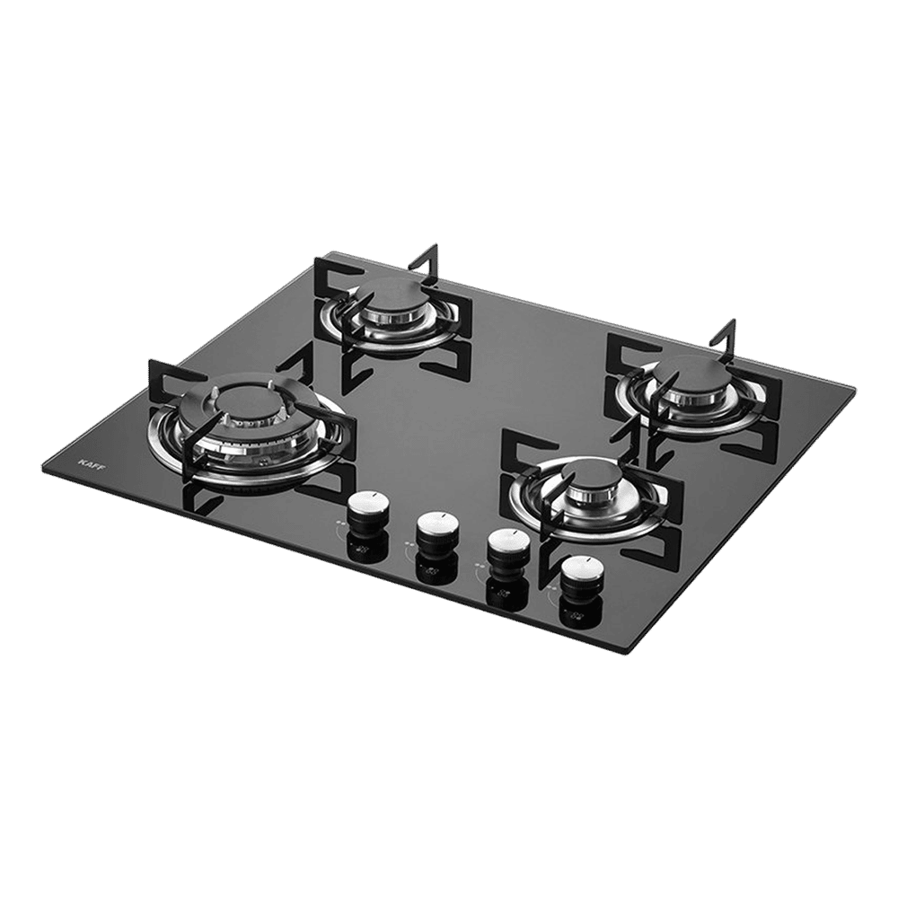 KAFF NE 4B 60 GF Tempered Glass Top 4 Burner Automatic Electric Hob (Enamelled Matt Finish Grills, Black)
