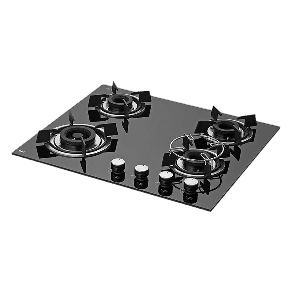 KAFF HBR 604 A Tempered Glass Top 4 Burner Automatic Electric Hob (Matte Enamelled Pan Support, Black)