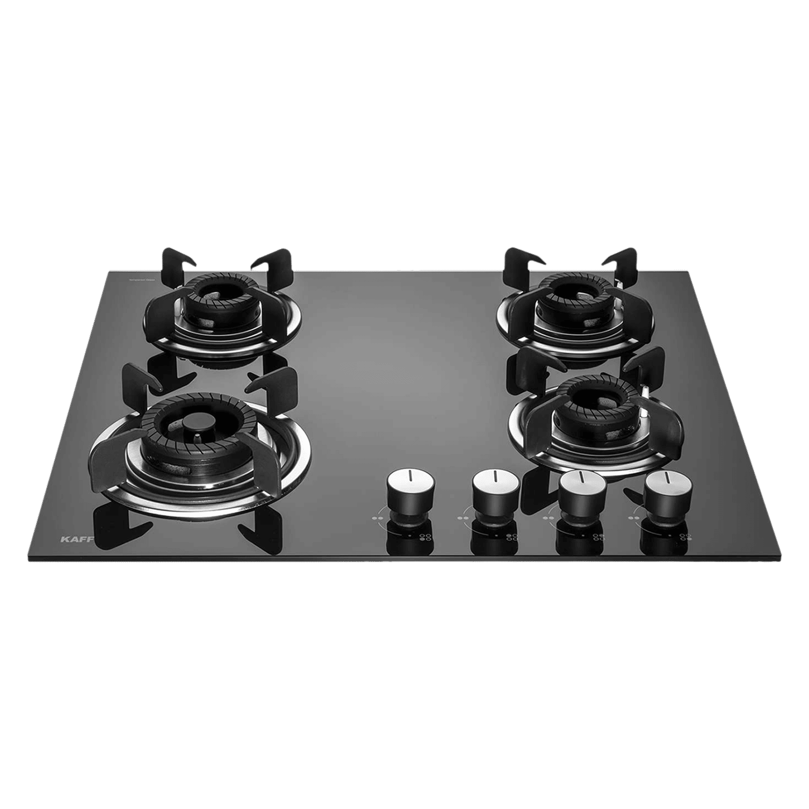 KAFF Crista Tempered Glass Top 4 Burner Automatic Hob (Matte Enamelled Pan Support, Black)