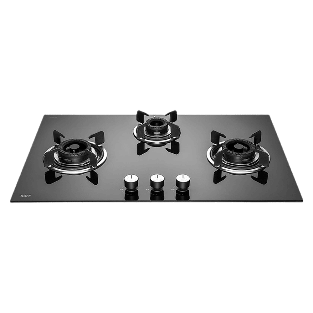 KAFF Crista Tempered Glass Top 3 Burner Automatic Hob (Matte Enamelled Pan Support, Black)