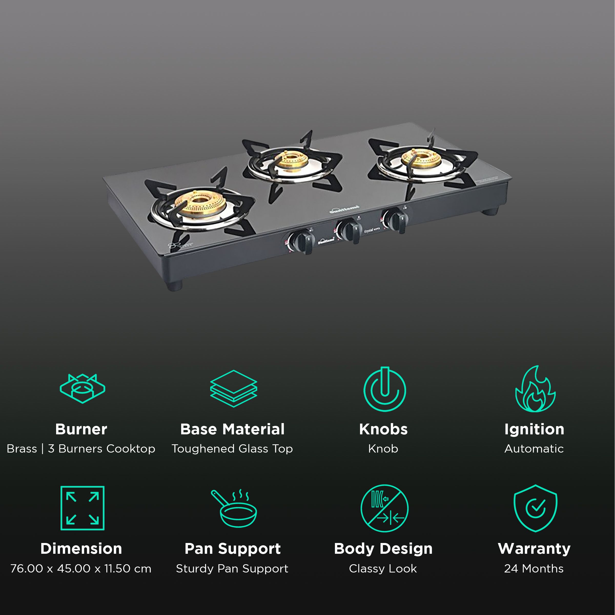 Sunflame LPG Stove GT 3B Magna BK AI