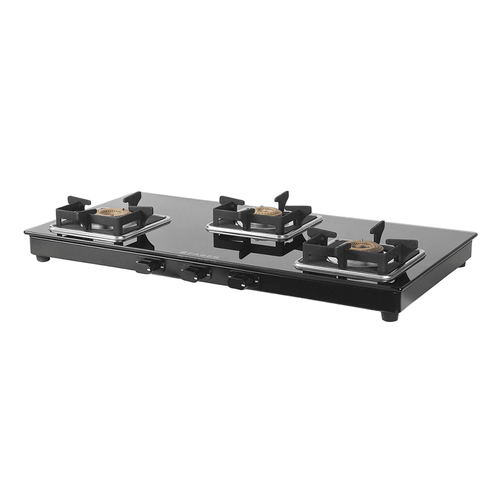 Faber Remo 3BB BK Toughened Glass Top 3 Burner Manual Gas Stove (Premium Quality Knob, Black)