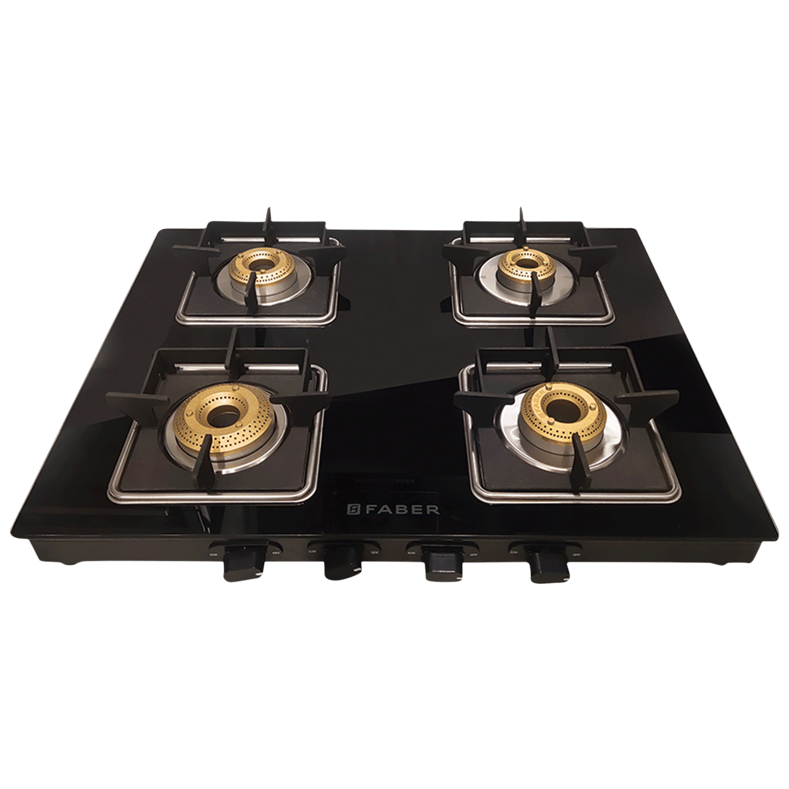 Faber Remo 4BB BK Toughened Glass Top 4 Burner Manual Gas Stove (Shatter Proof, Black)