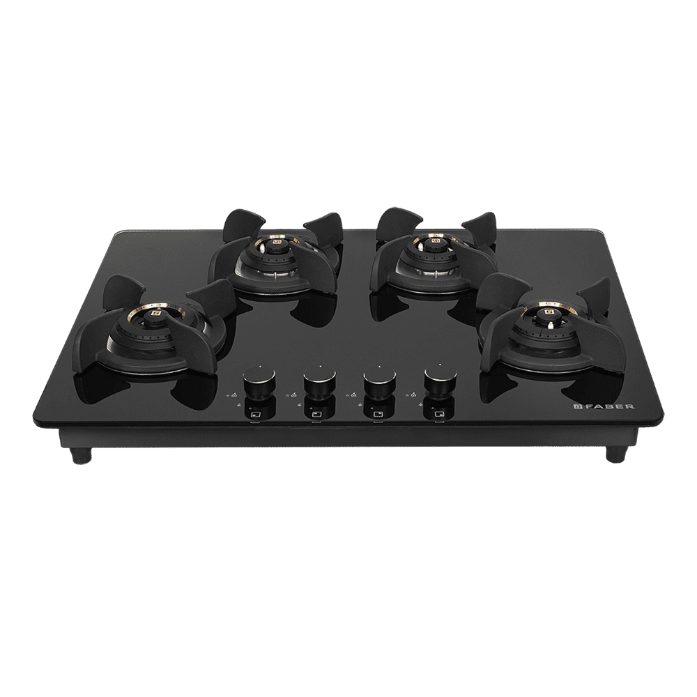 Faber Ultima HT724 CRS BR CI AI Toughened Glass Top 4 Burner Automatic Electric Hob (Premium Quality Knob, Black)