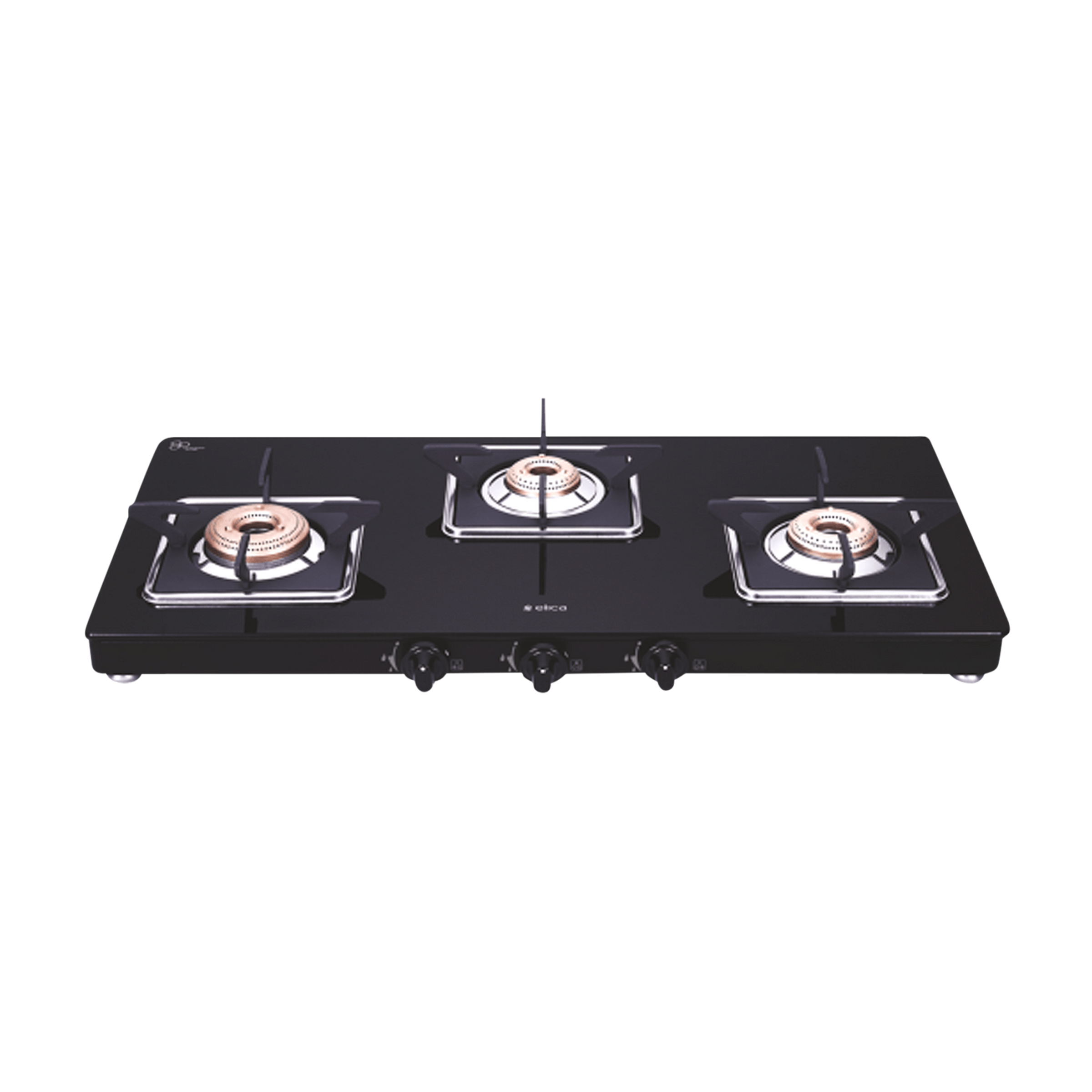elica 773 CT VETRO (SLIMLINE SPF AI) Toughened Glass Top 3 Burner Automatic Gas Stove (Square Euro Coated Grids, Black)
