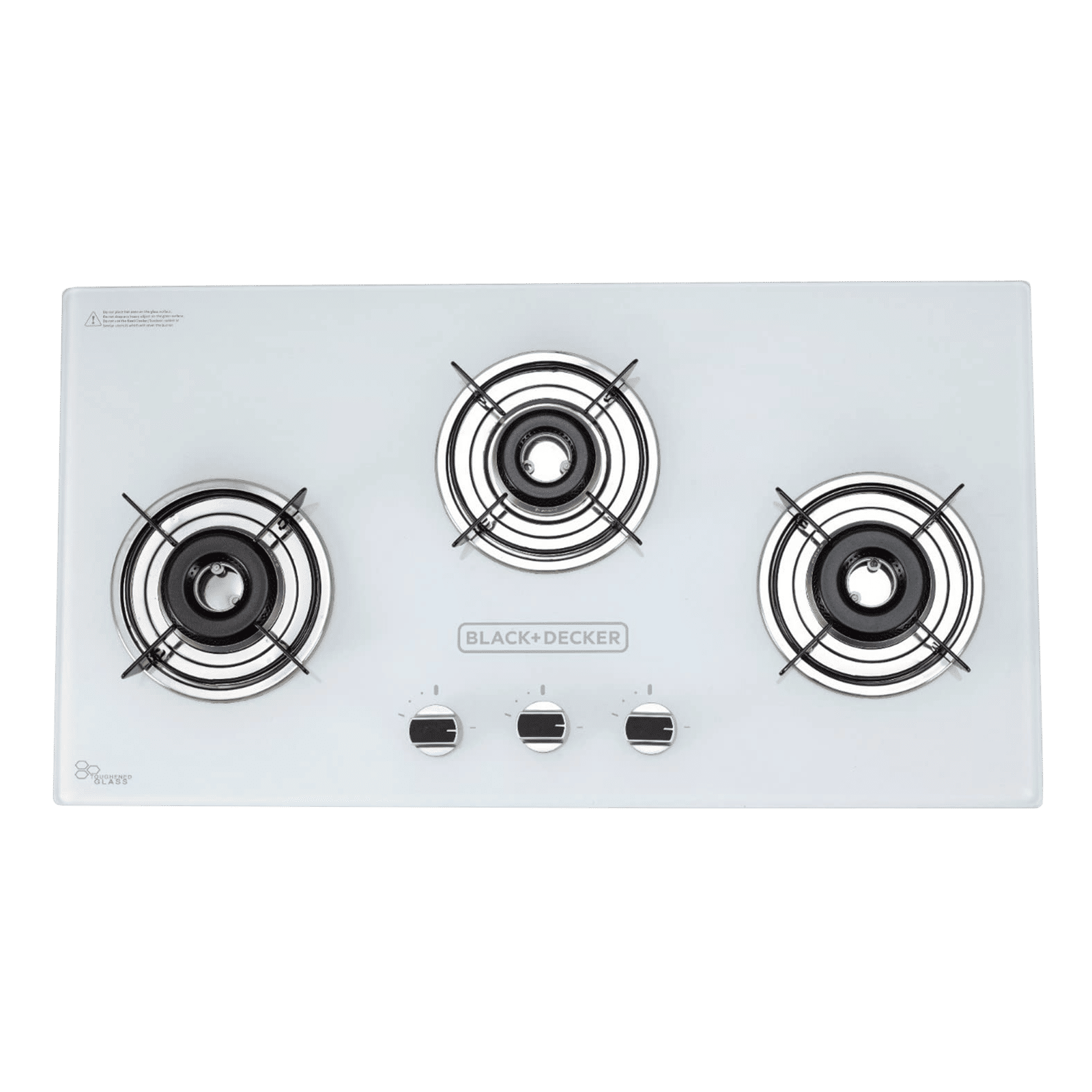 Black & Decker Toughened Glass Top 3 Burner Automatic Gas Stove (Skid-Proof Legs, White)