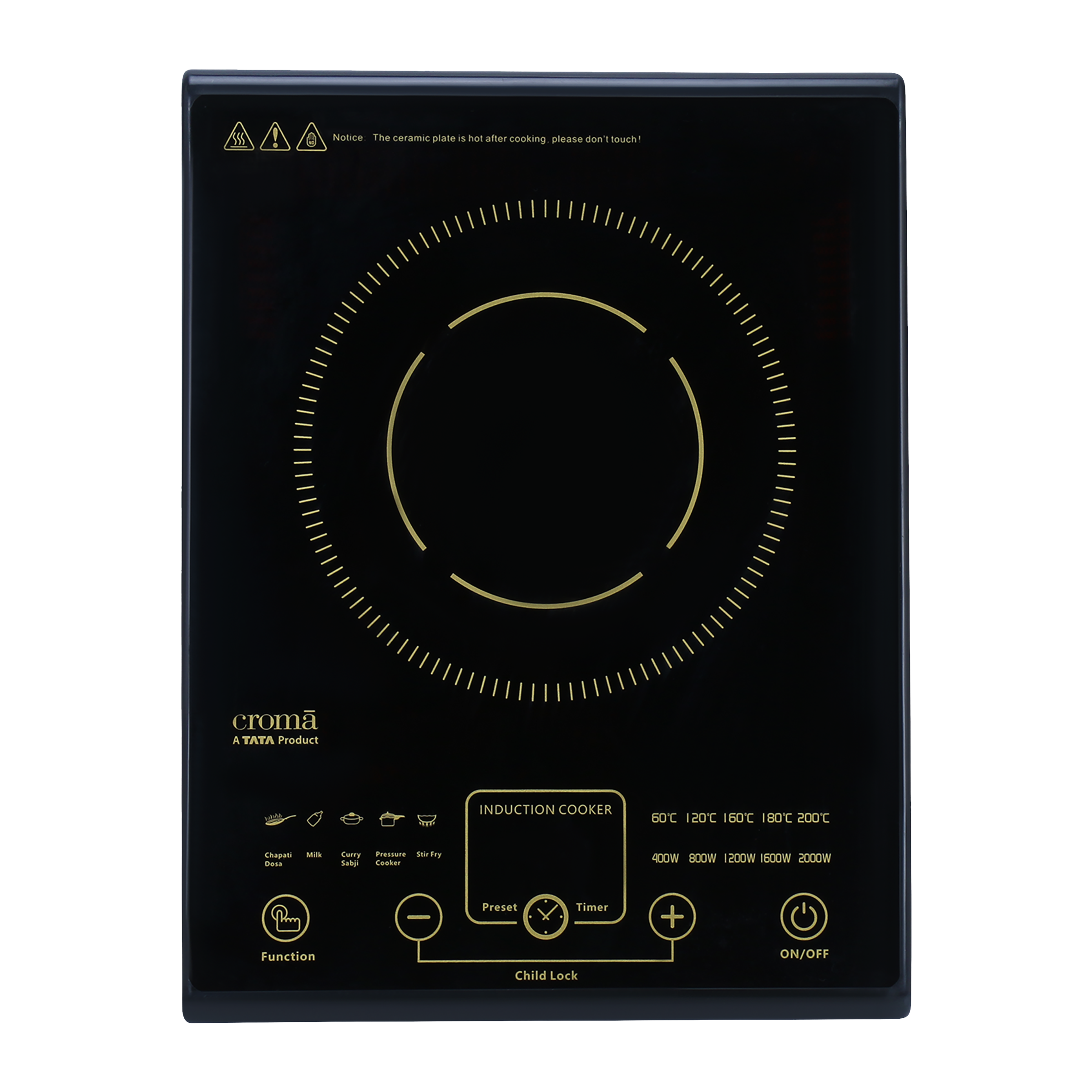 Croma 2000W Induction Cooktop with 5 Preset Menus