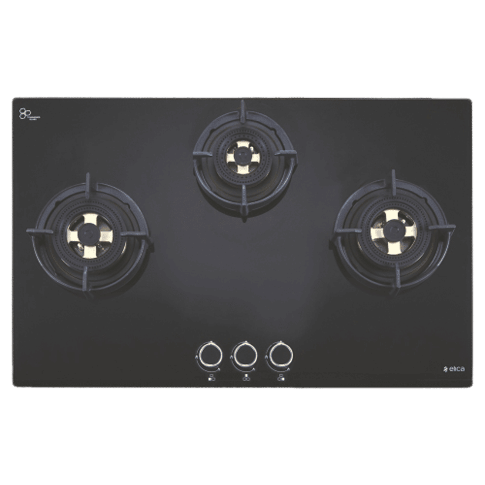 Elica DFS FB MFC 3B 70 DX Glass Top 3 Burner Automatic Hob (Round Enamelled Grid, Black)