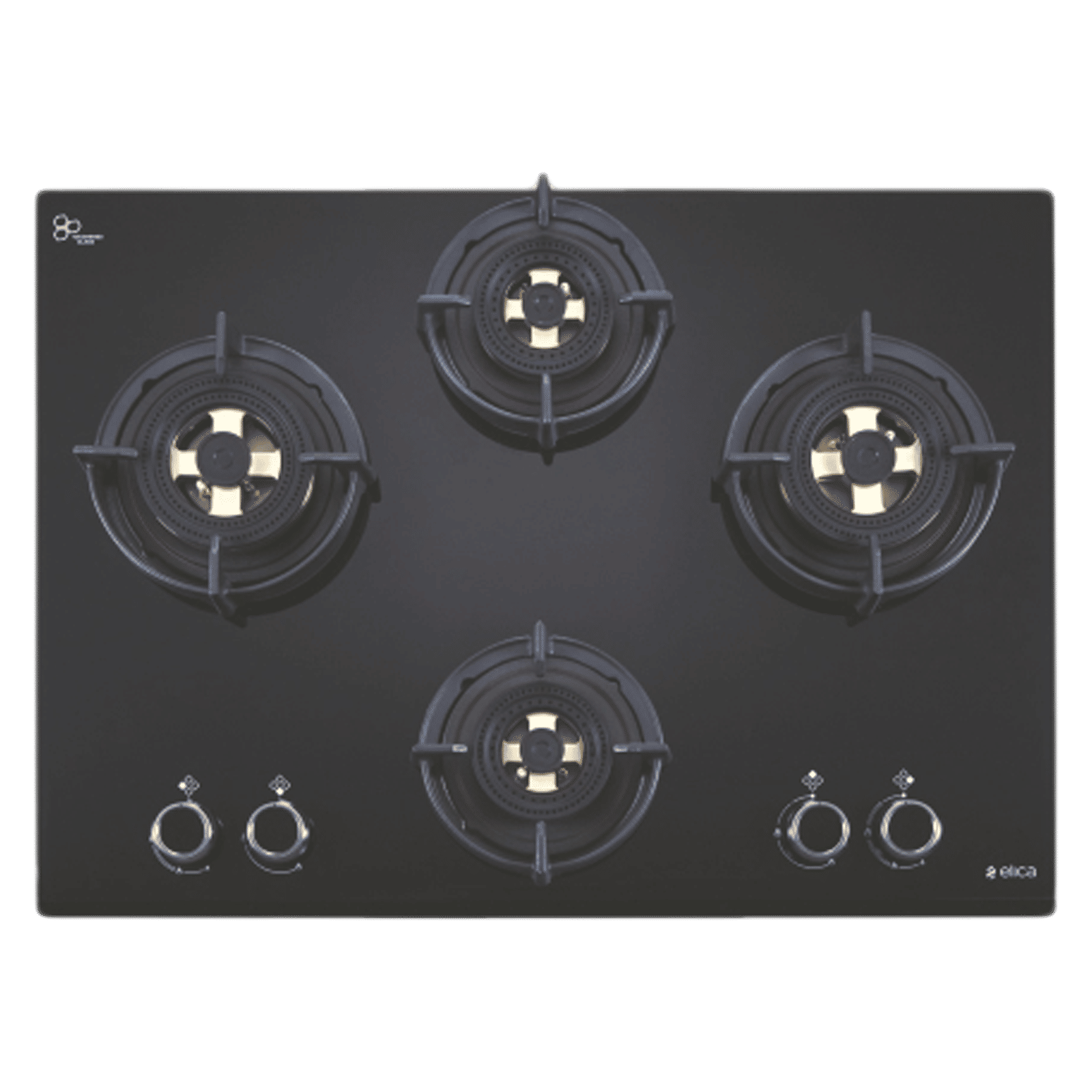 Elica DFS FB MFC 4B 70 DX Glass Top 4 Burner Automatic Hob (Round Enamelled Grid, Black)