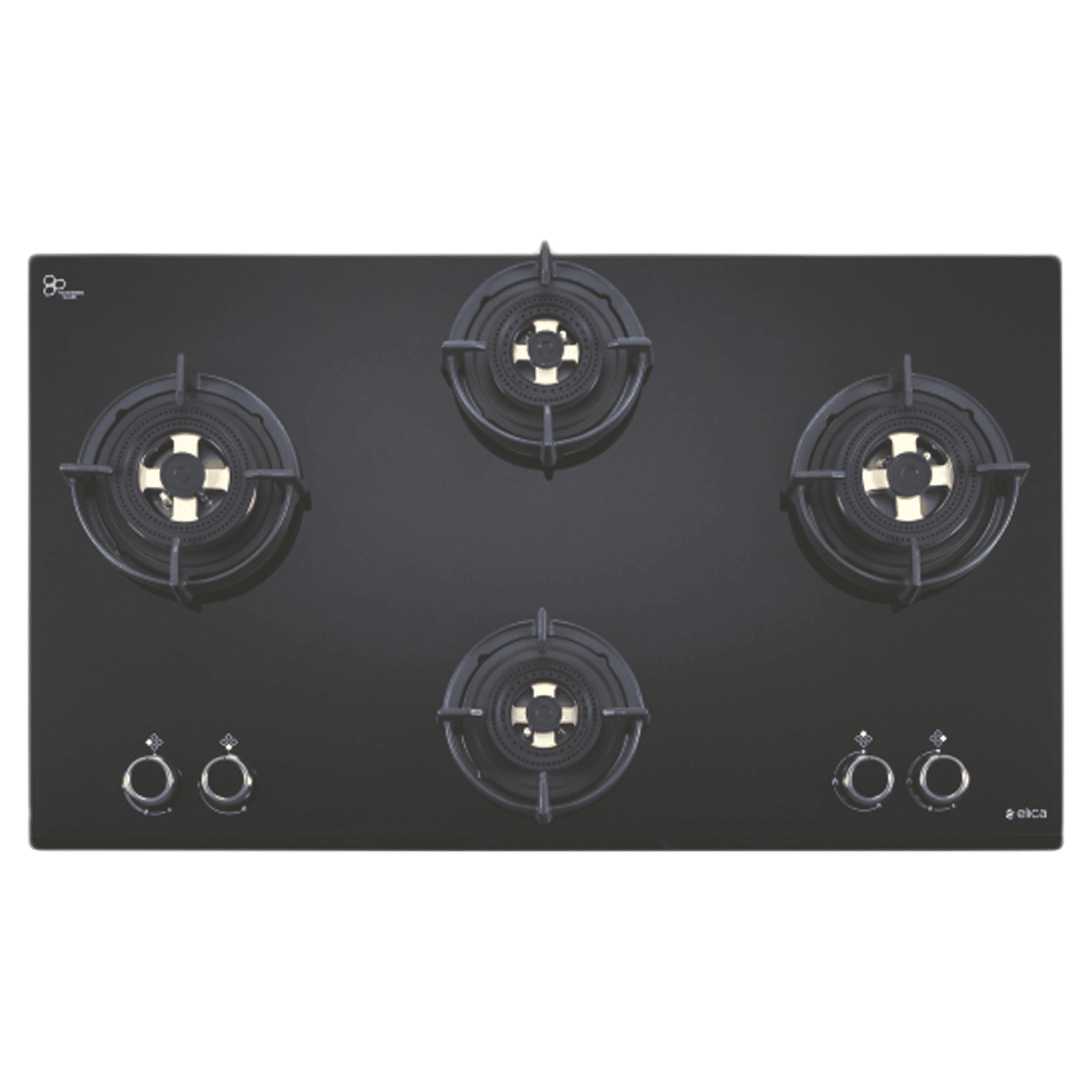 Elica DFS FB MFC 4B 91 DX Glass Top 4 Burner Automatic Hob (Round Enamelled Grid, Black)