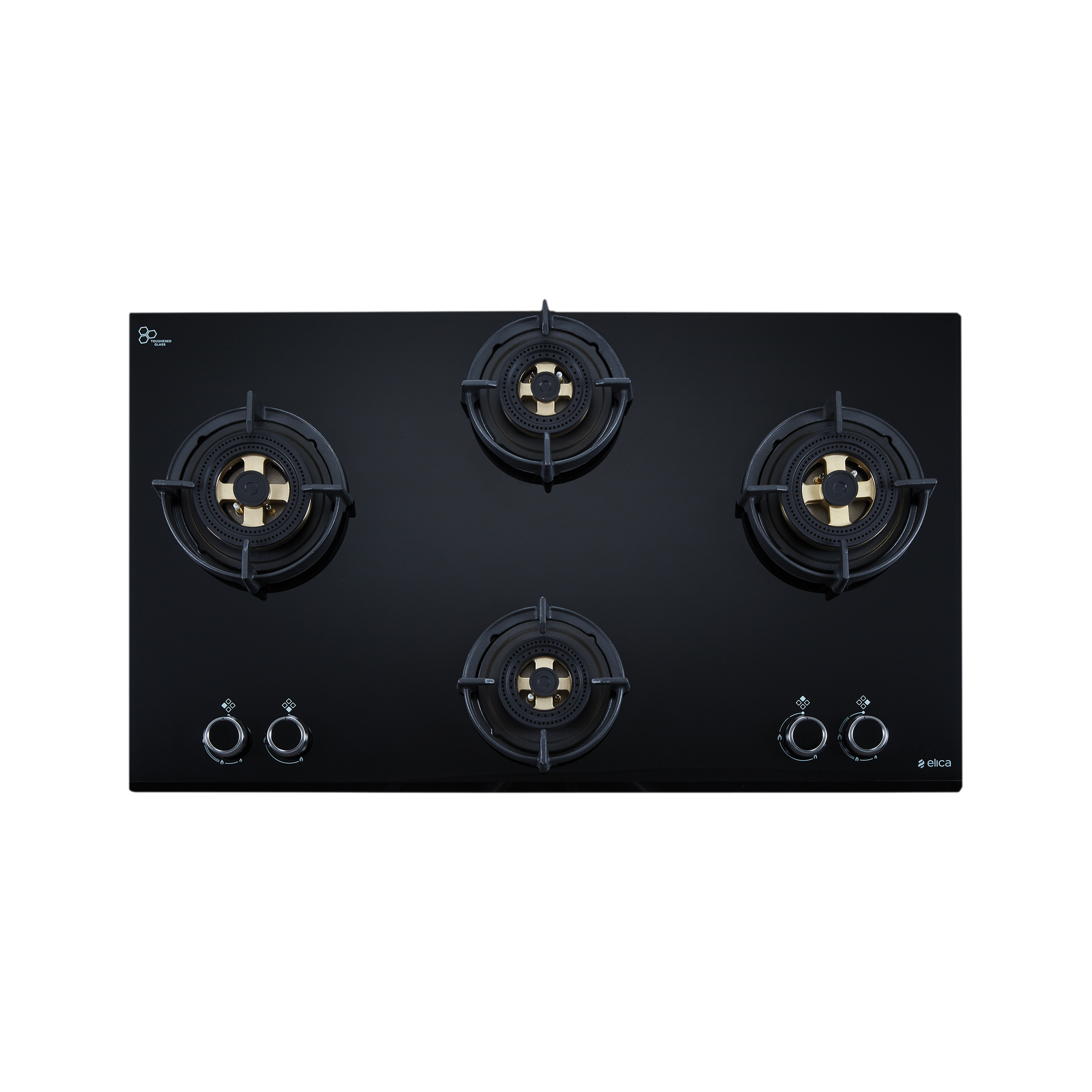 Elica DFS FB MFC 4B 91 DX Glass Top 4 Burner Automatic Hob (Round Enamelled Grid, Black)