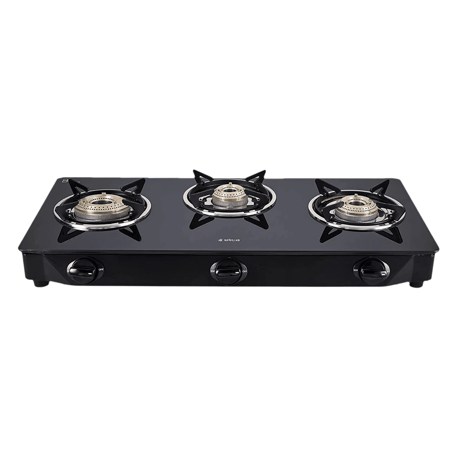 Elica CT VETRO 370 J Toughened Glass Top 3 Burner Manual Gas Stove (Rust Resistant, Black)