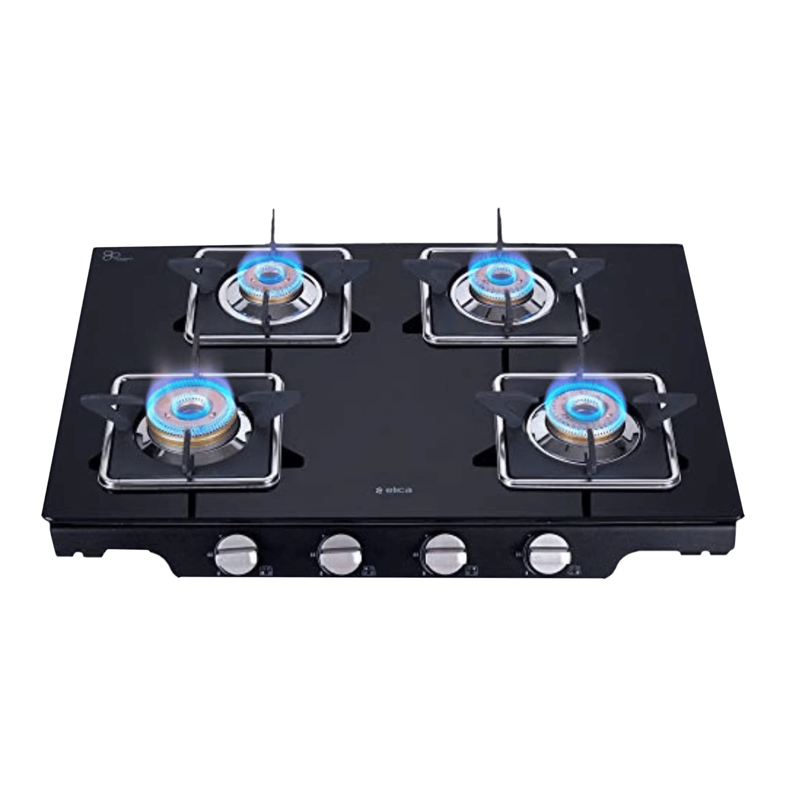 Elica Patio ICT 469 BLK S (SPF SERIES) Glass Top 4 Burner Automatic Gas Stove (Square Enamelled Grid Supports, Black)