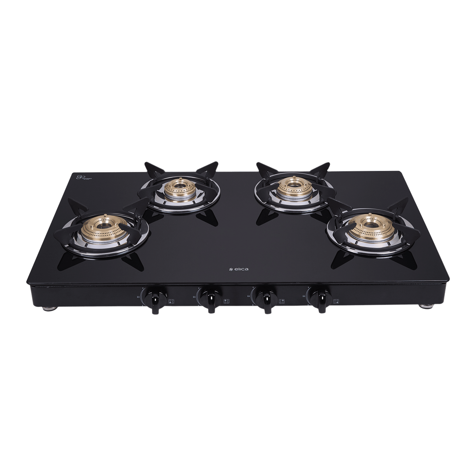 elica 774 CT VETRO 2J (DT SERIES) Glass Top 4 Burner Manual Gas Stove (Round Eurocoated Grids, Black)