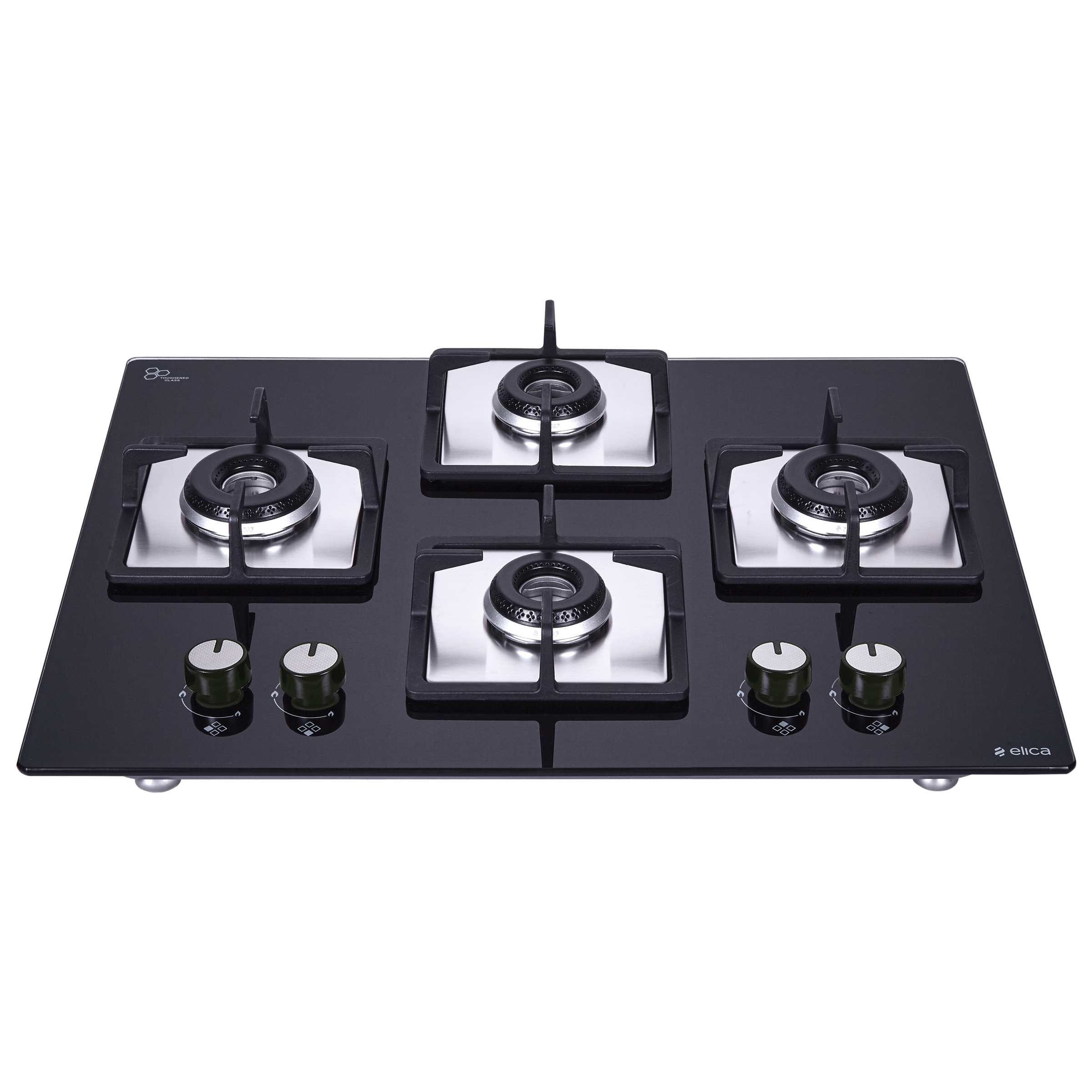 Elica FLEXI HCT 460 DX LOTUS BK 4 Burner Automatic Hob (Cast Iron Grid, Black)
