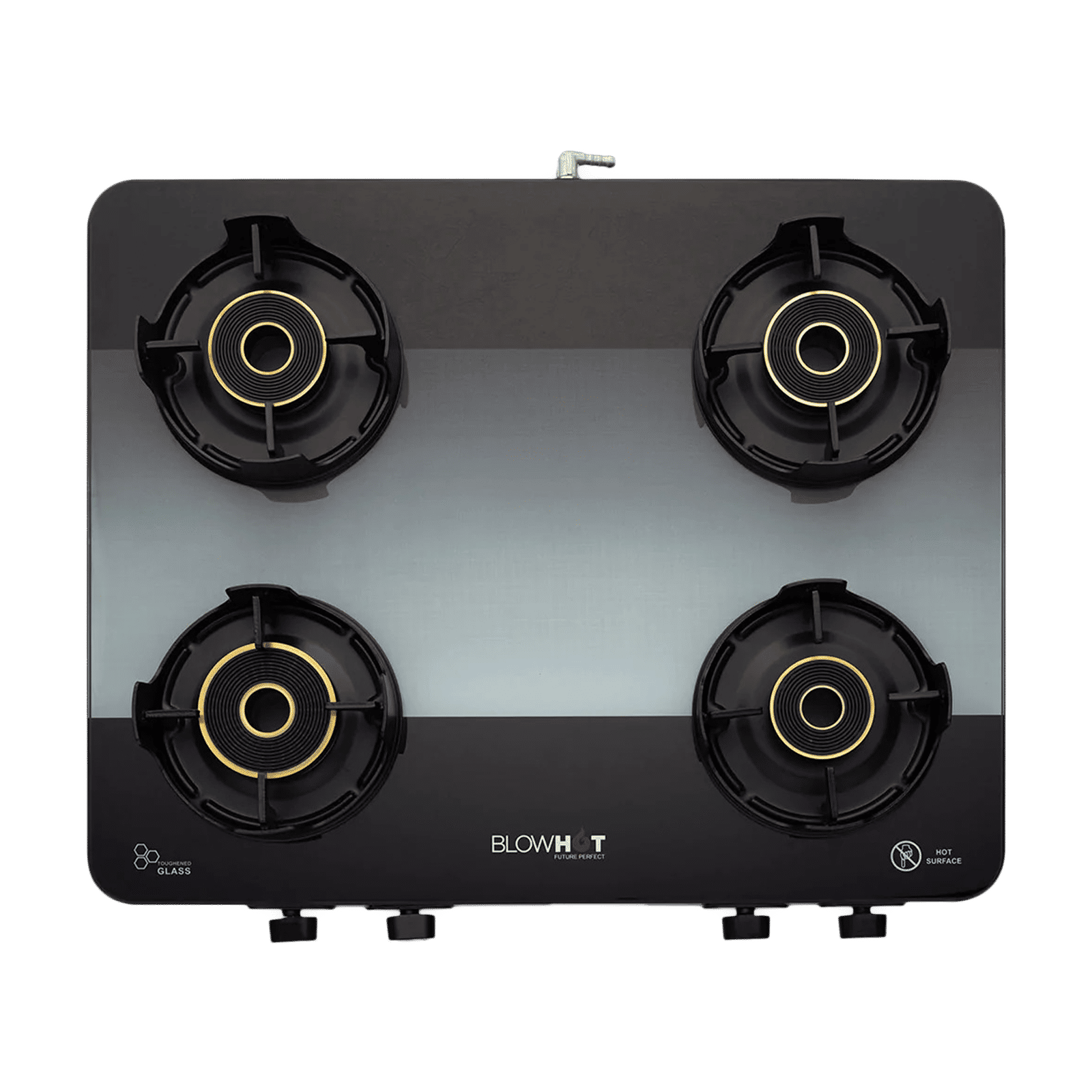 Blowhot Sapphire Toughened Glass Top 4 Burner Manual Gas Stove (ISI Certified, Black)
