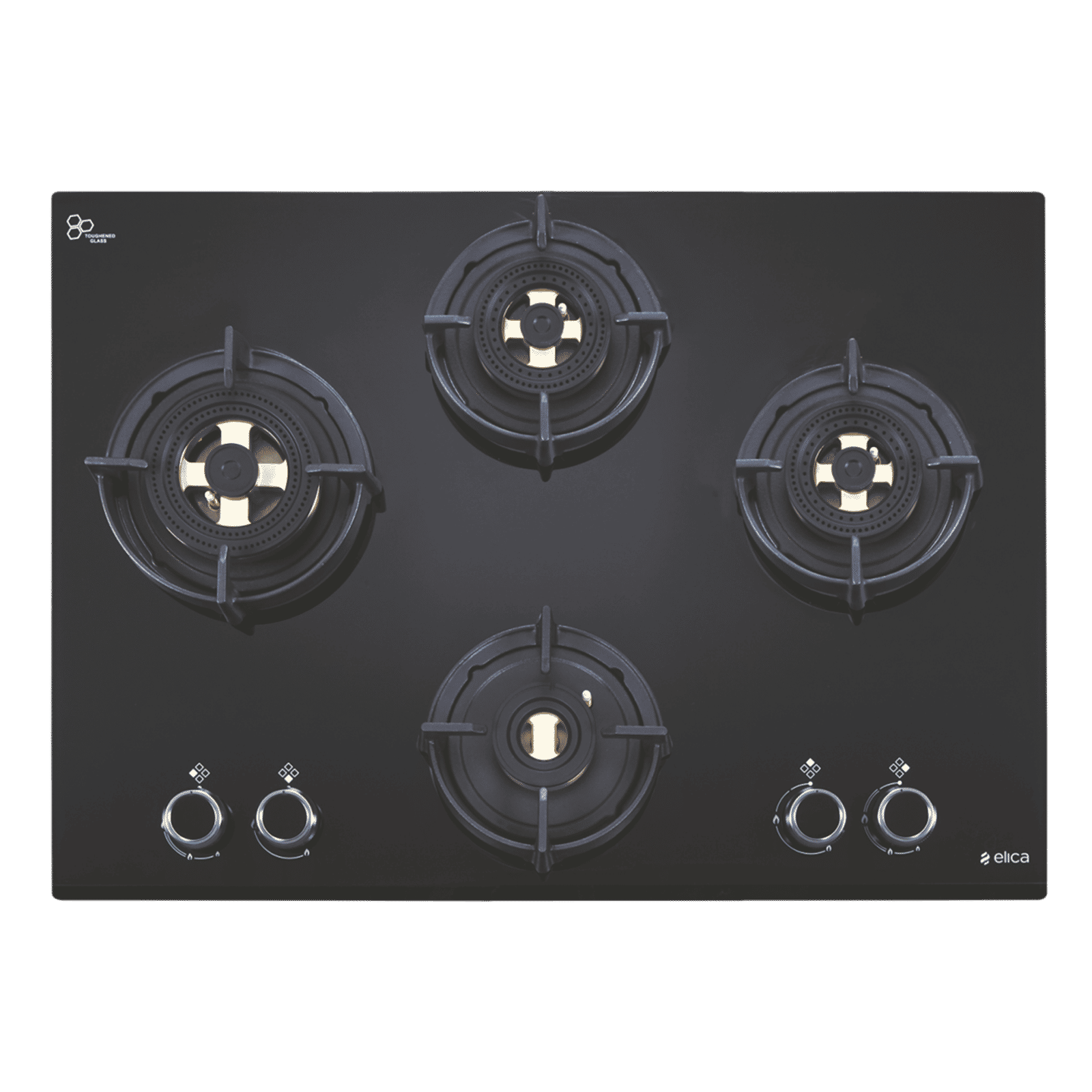 Elica FLEXI DFS FB MFC 4B 70 FFD Toughened Glass Top 4 Burner Automatic Hob (Multi Flame Control, Black)