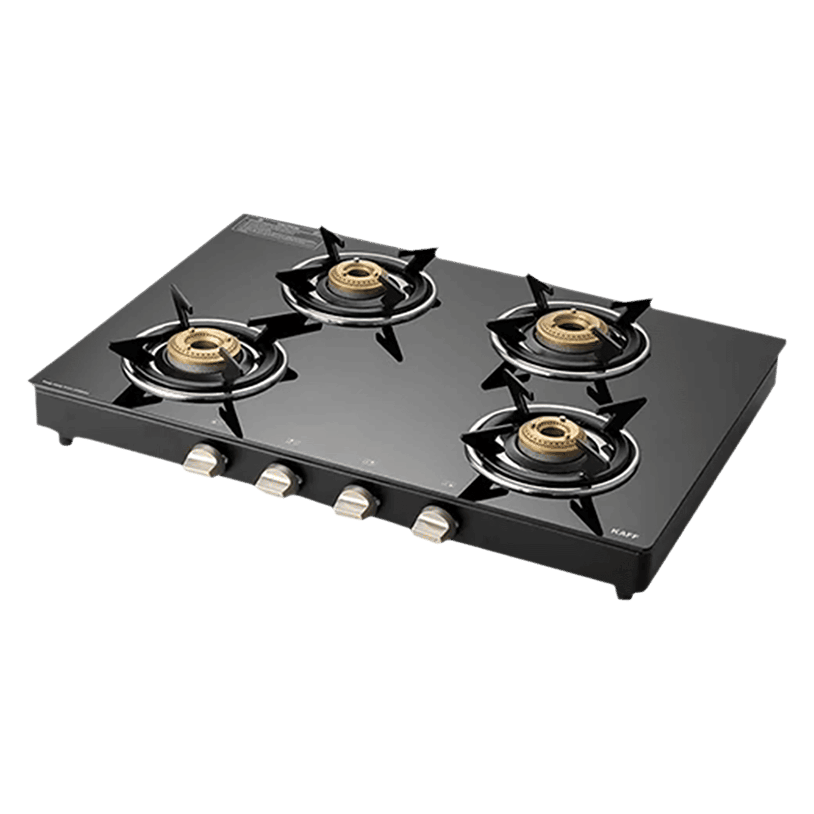KAFF CTE694B Toughened Glass Top 4 Burner Manual Gas Stove (Matte Enamelled Pan Support, Black)