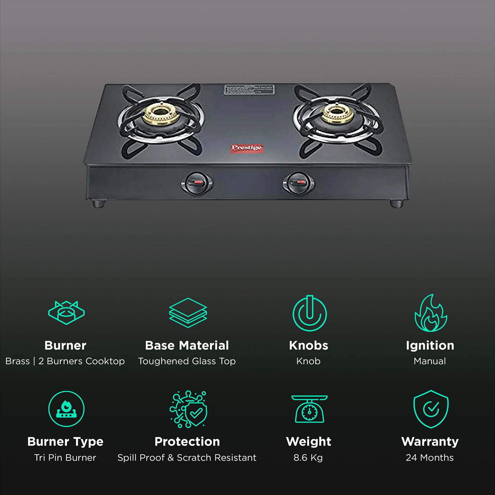 Buy Prestige Marvel Plus Toughened Glass Top Burner Manual Gas