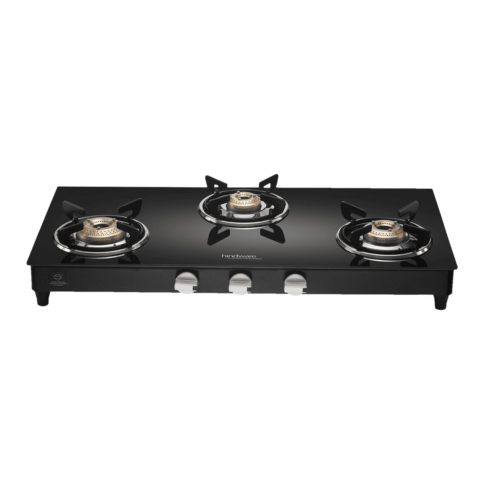 Hindware ARMO Plus Toughened Glass Top 3 Burner Manual Gas Stove (Sleek Body Design, Black)