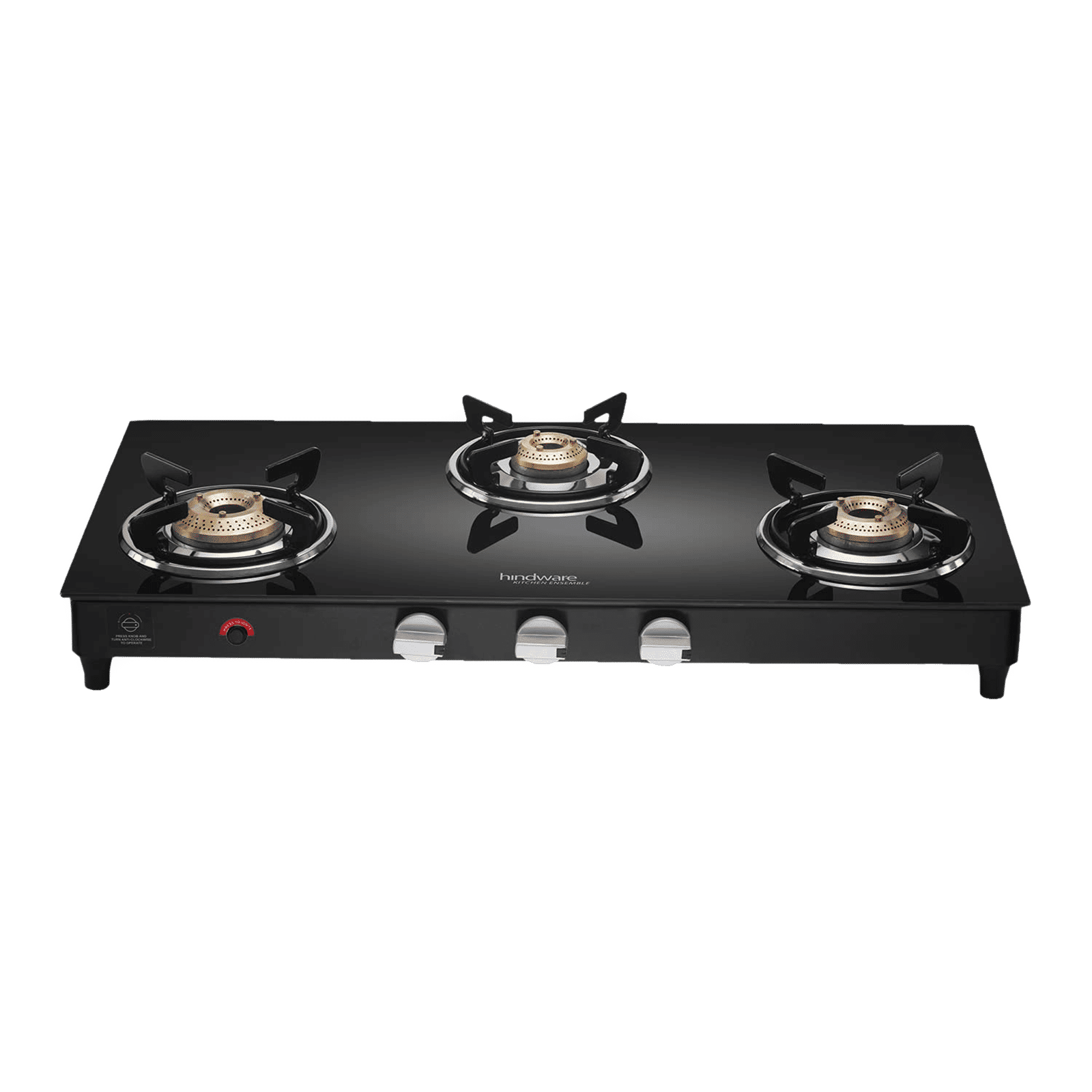 Hindware ARMO Plus Toughened Glass Top 3 Burner Automatic Gas Stove (Sleek Body Design, Black)