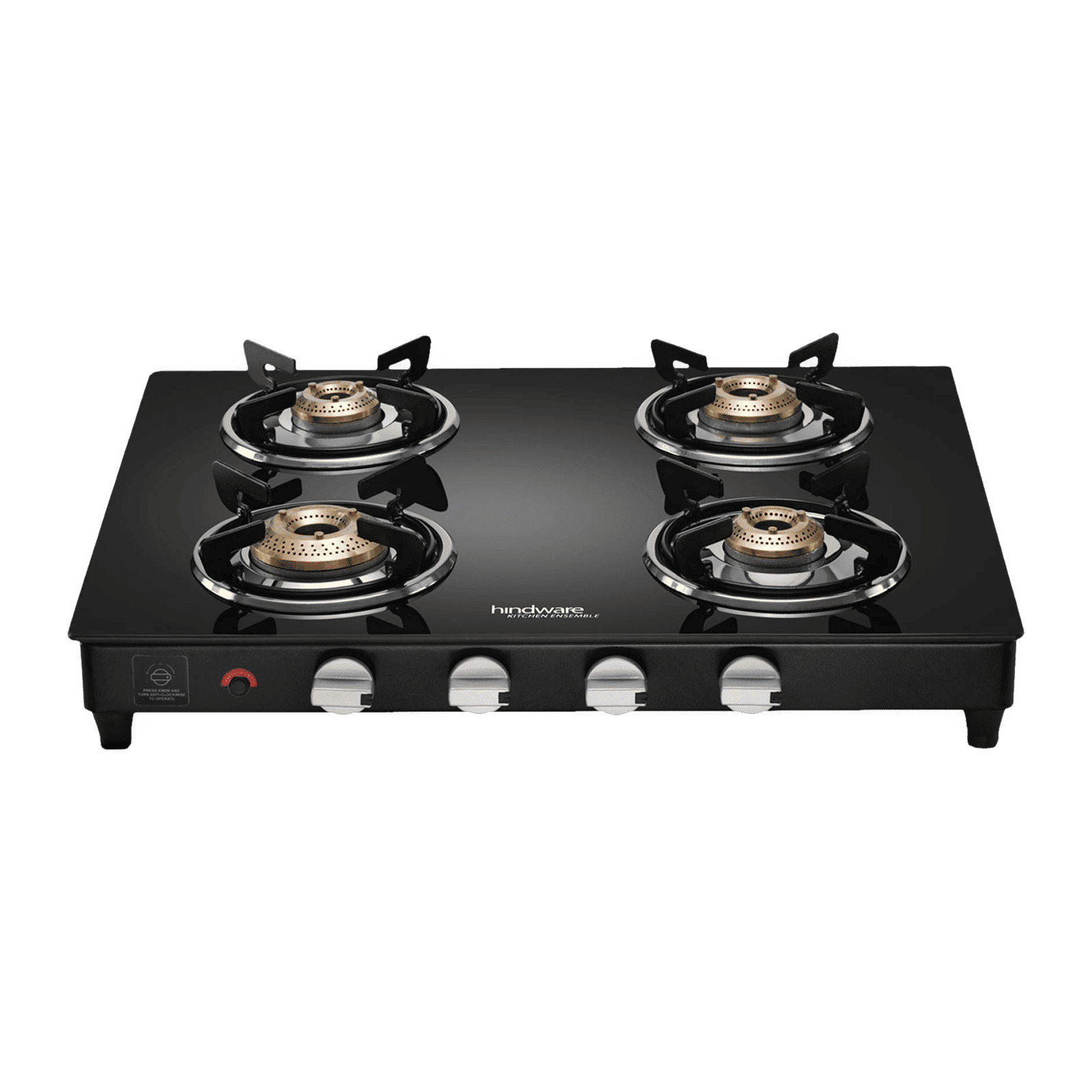 Hindware ARMO Plus Toughened Glass Top 4 Burner Automatic Gas Stove (Sleek Body Design, Black)