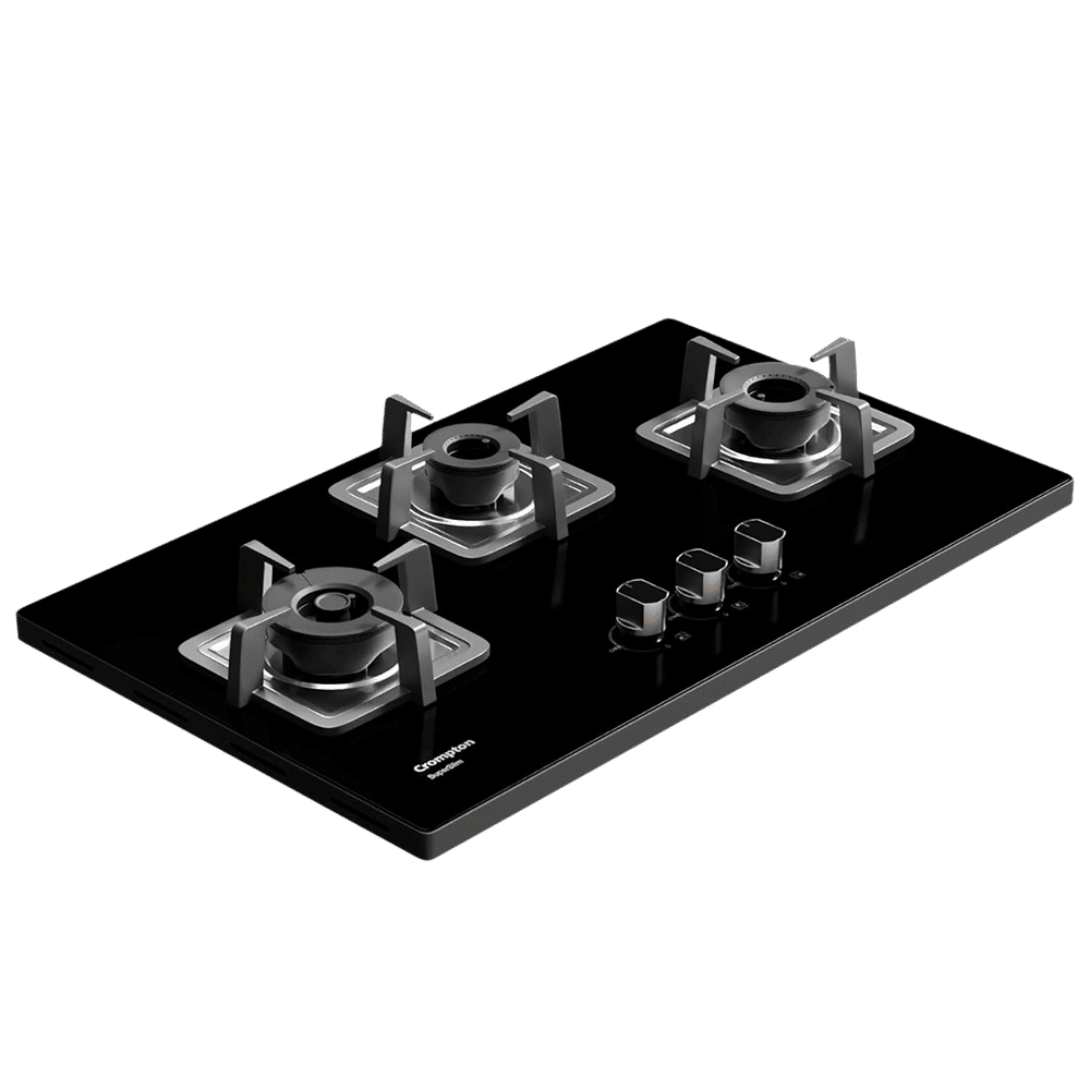 Crompton SuperSlim Toughened Glass Top 3 Burner Automatic Hob (Triple Ring Burner, Midnight Black)