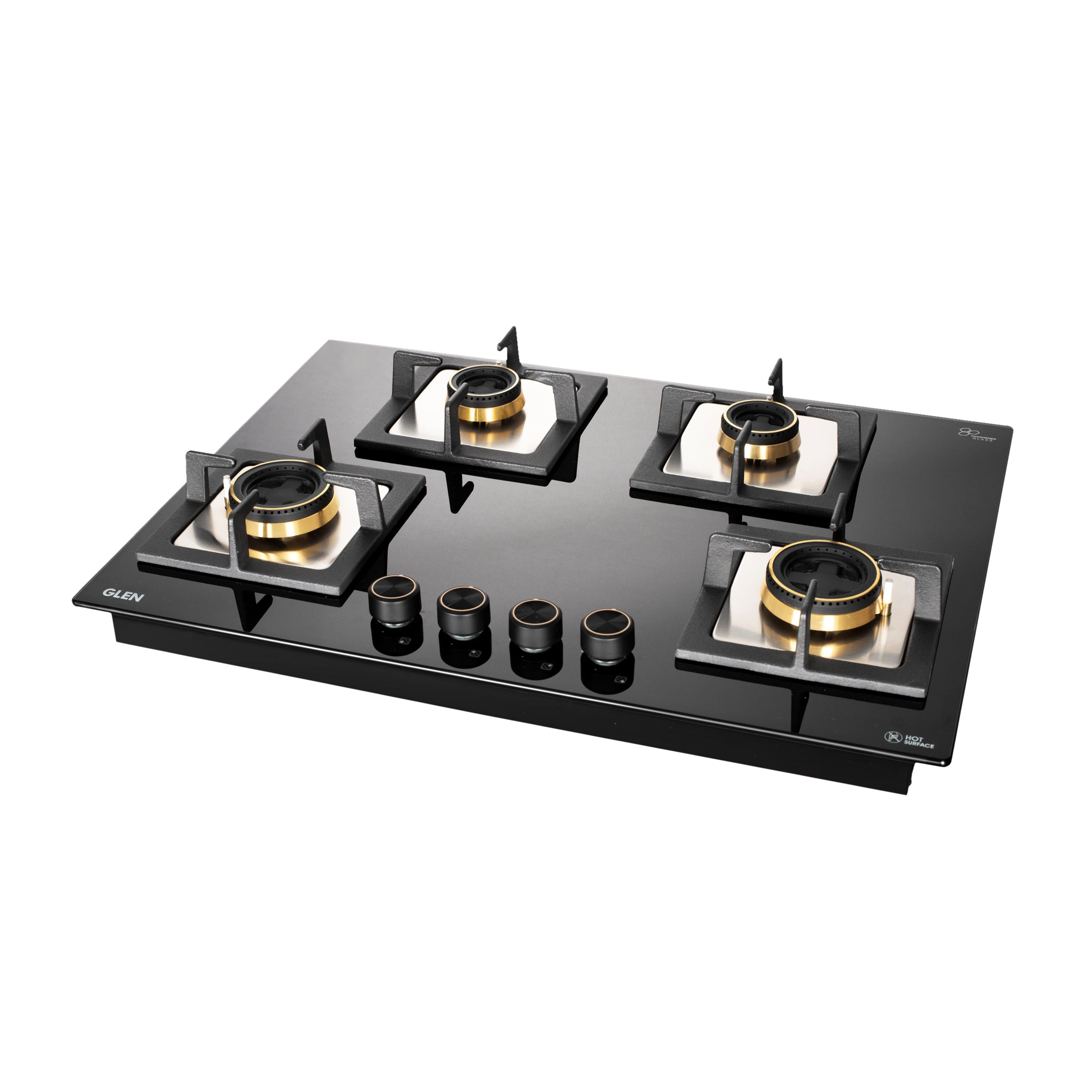 Glen 1074 SQ HT DB Toughened Glass Top 4 Burner Automatic Electric Hob (Vitreous Enamelled Pan Support, Black)