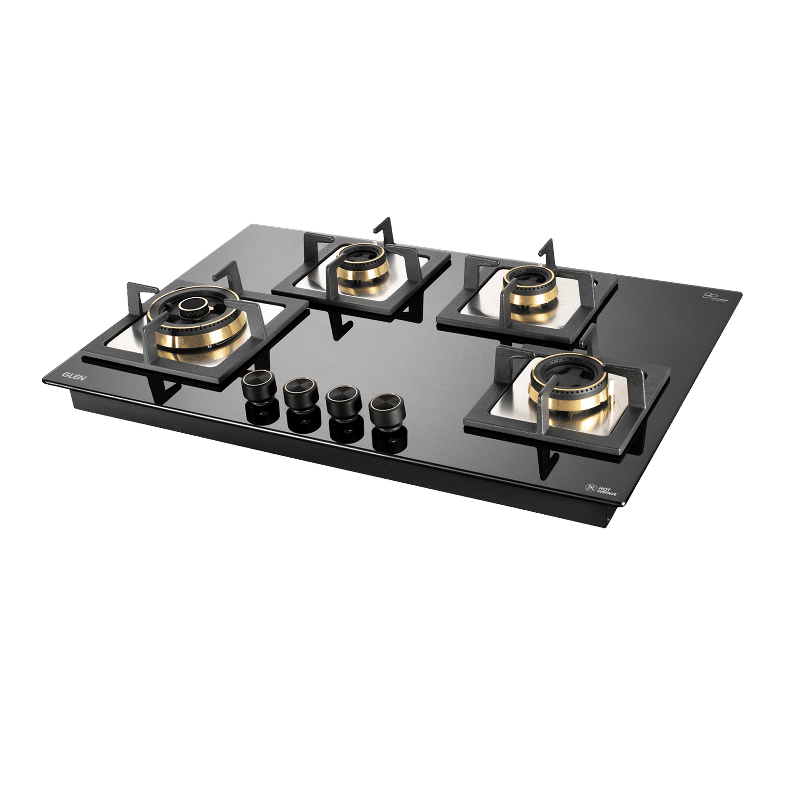 Glen 1074 SQ HT DB TR Toughened Glass Top 4 Burner Automatic Electric Hob (Vitreous Enamelled Pan Support, Black)
