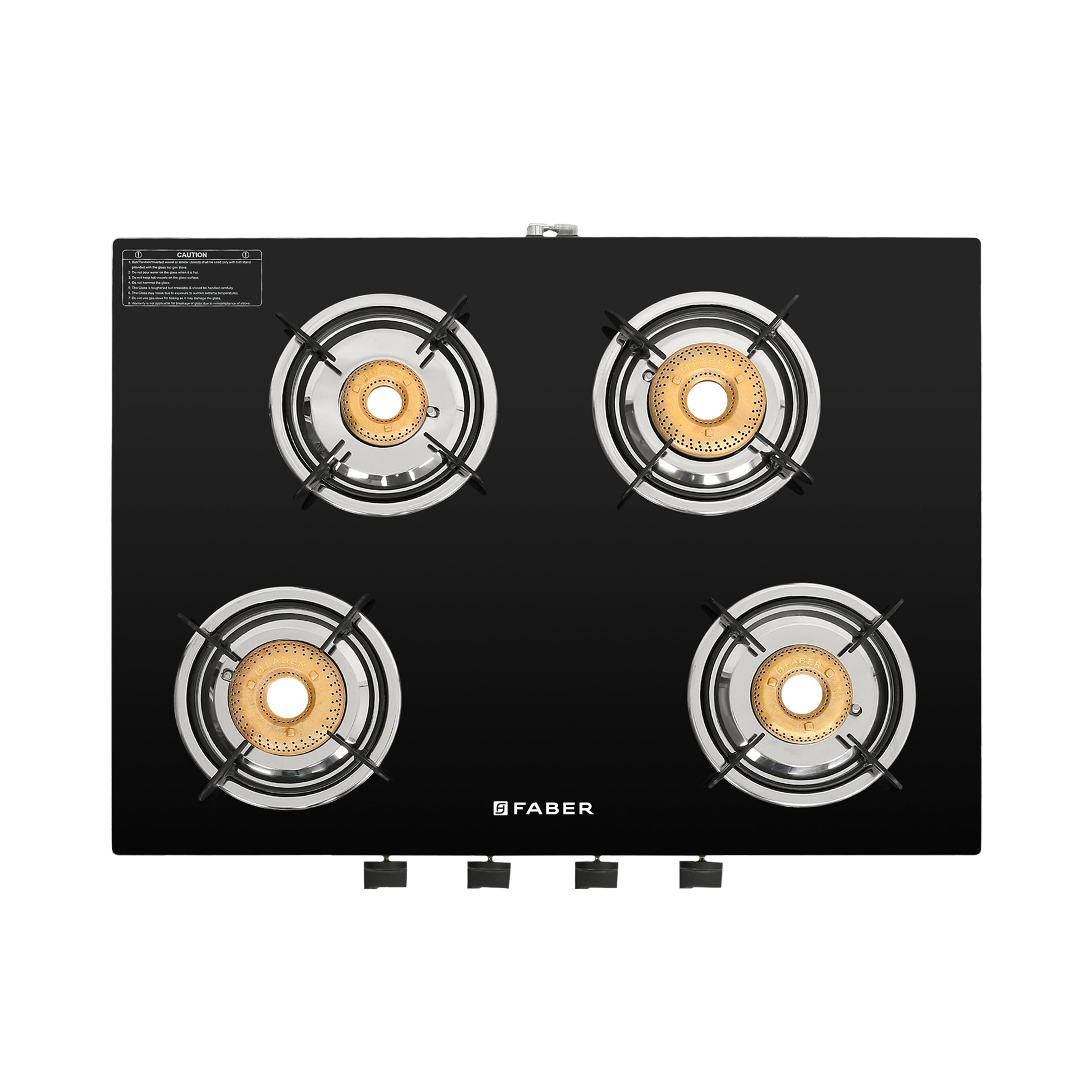 Faber Jumbo Neo XL 4BB AI Glass Top 4 Burner Automatic Gas Stove (MS Power Coated Pan Support, Black)