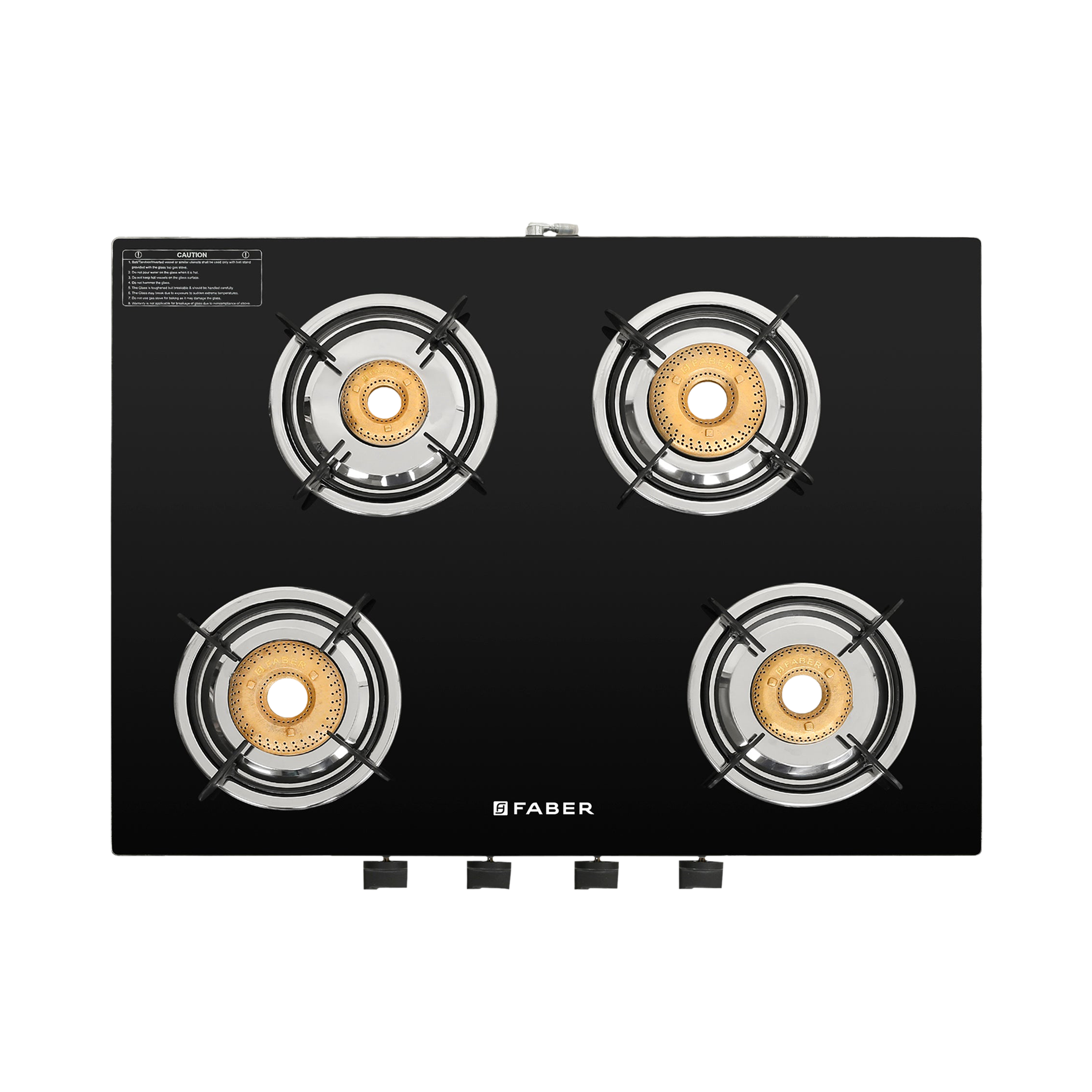 Faber Jumbo Neo XL 4BB Glass Top 4 Burner Manual Gas Stove (MS Power Coated Pan Support, Black)