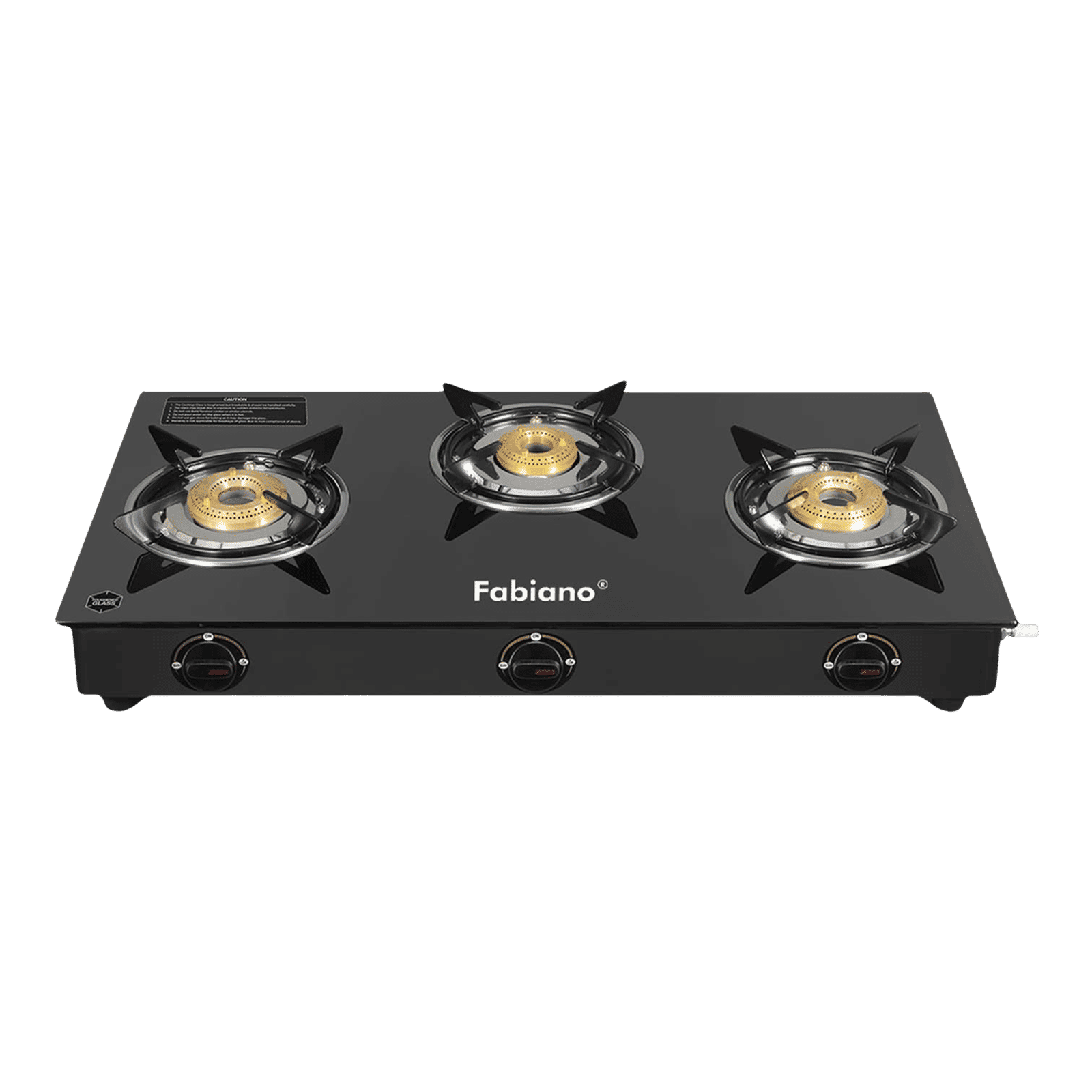 Fabiano Toughened Glass Top 3 Burner Automatic Gas Stove (Spill-proof Design, Black)