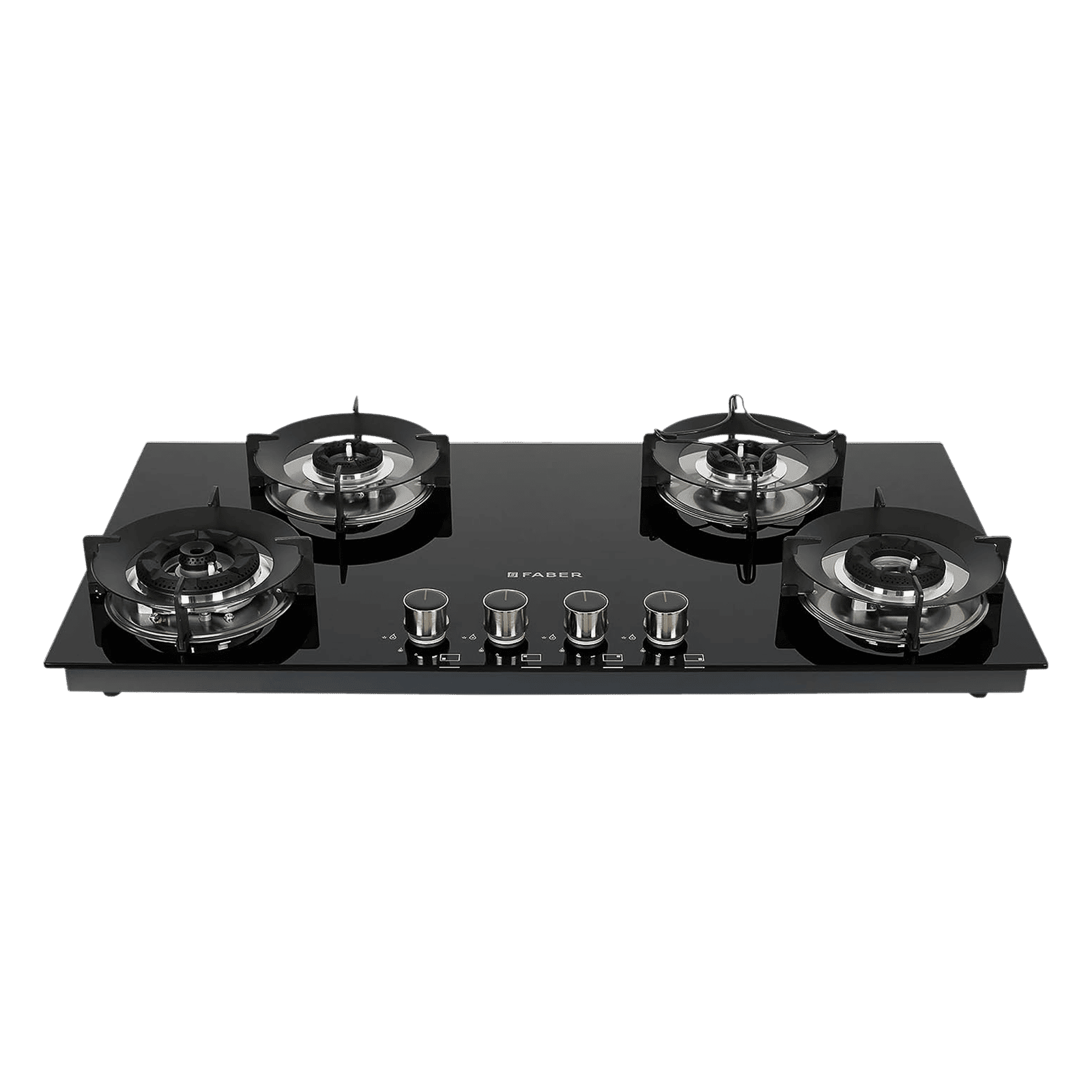 FABER SUPERIA HT904 BR AI Toughened Glass Top 4 Burner Automatic Gas Hob (Fully Concealed Drip Tray, Black)