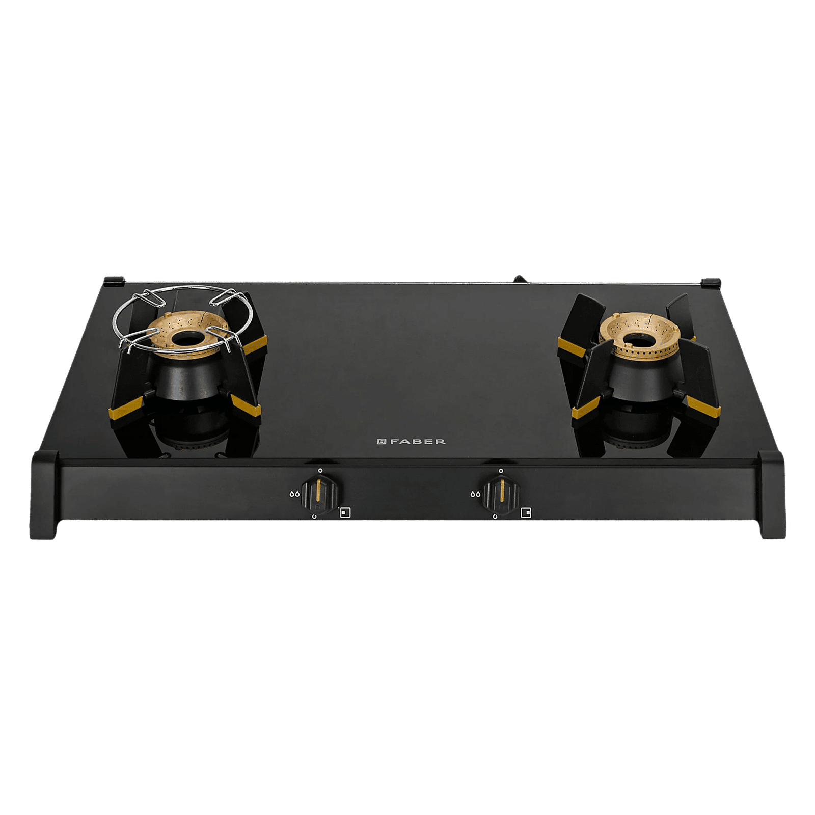 FABER GENIUS 752 Toughened Glass Top 2 Burner Manual Hob (Cast Iron Pan Support, Black)