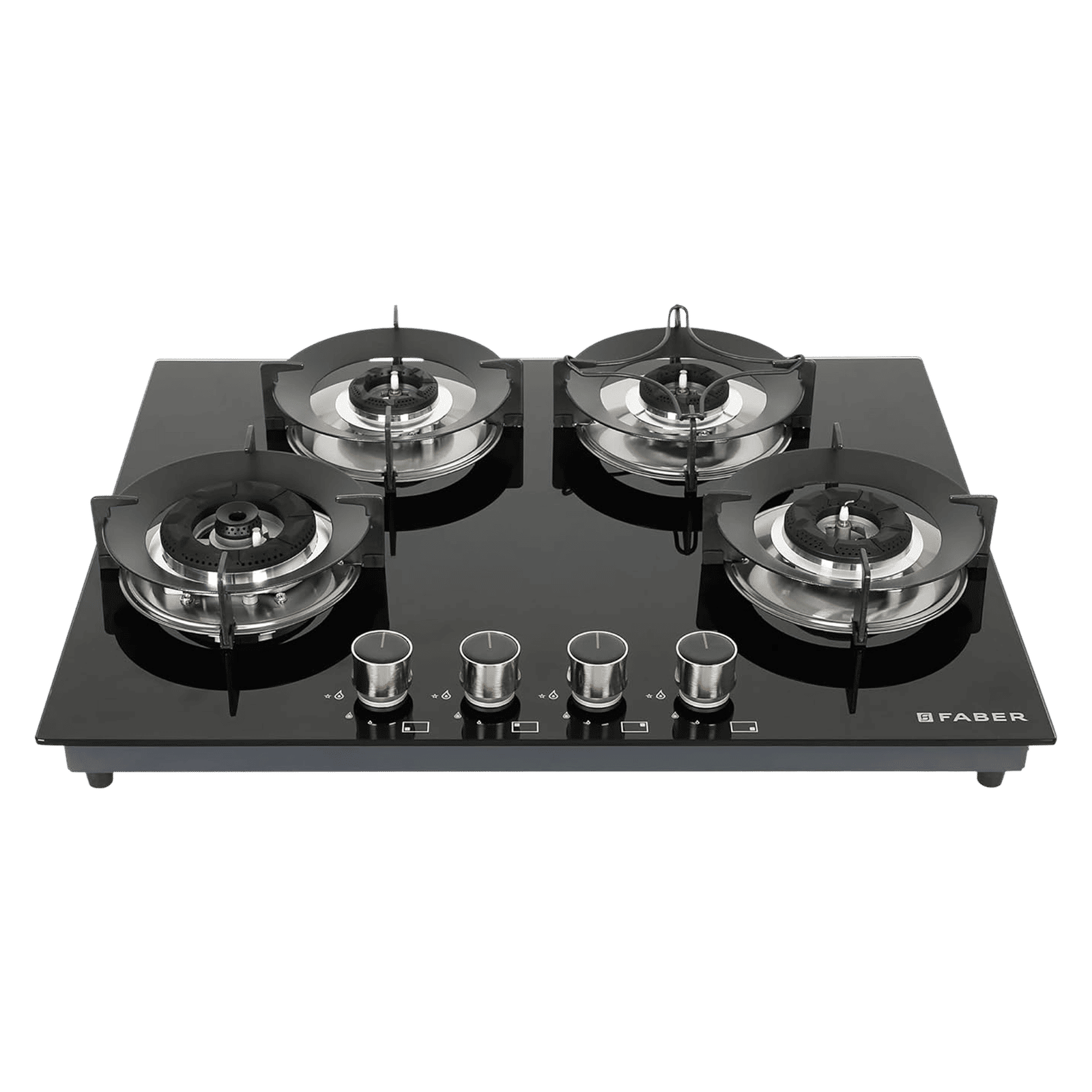 FABER Superia HT654 BR AI Toughened Glass Top 4 Burner Automatic Hob (Black Enameled Pan Support, Black)