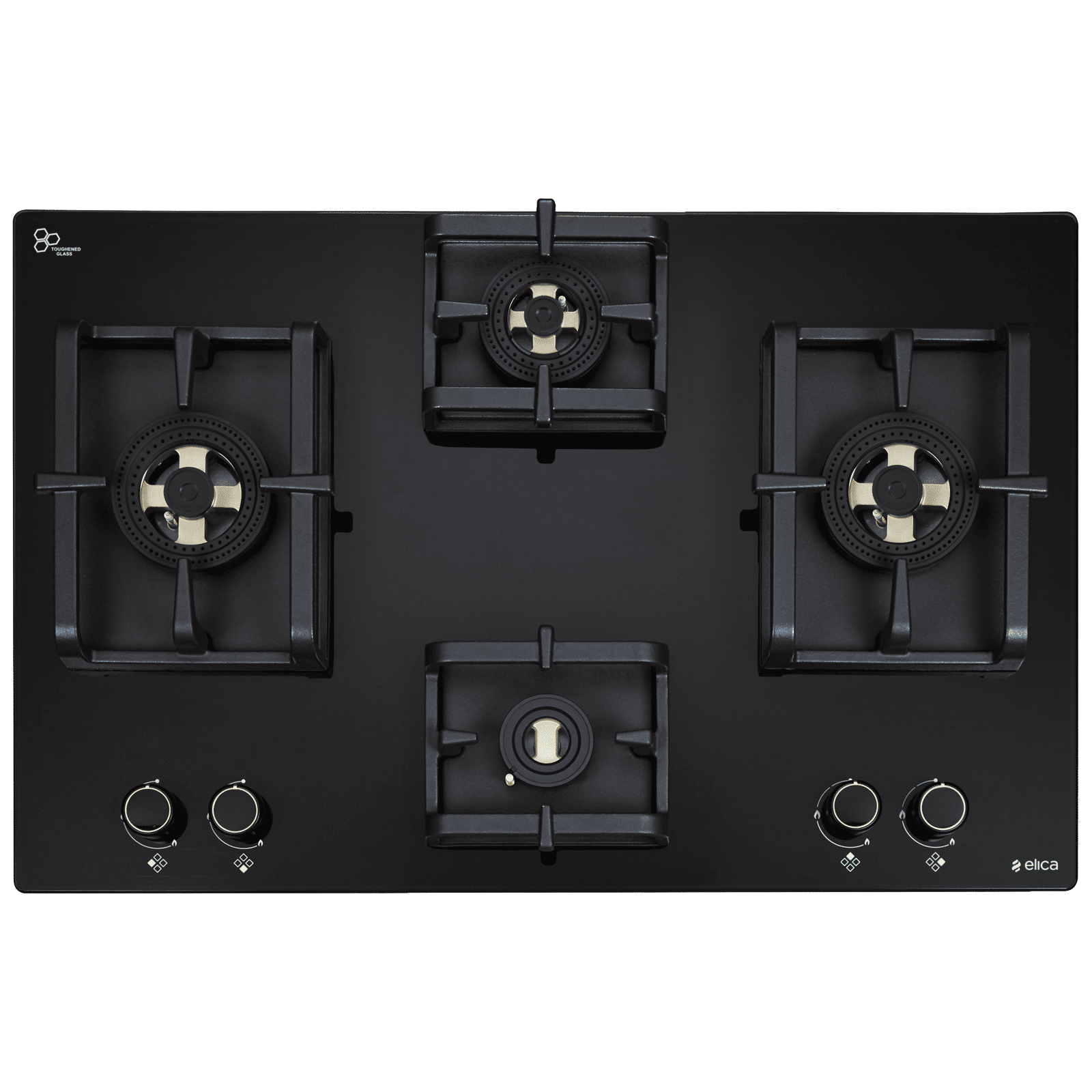 elica FLEXI DFS PRO AB 4B 70 DX Glass Top 4 Burner Automatic Hob (Cast Iron Pan Support, Black)